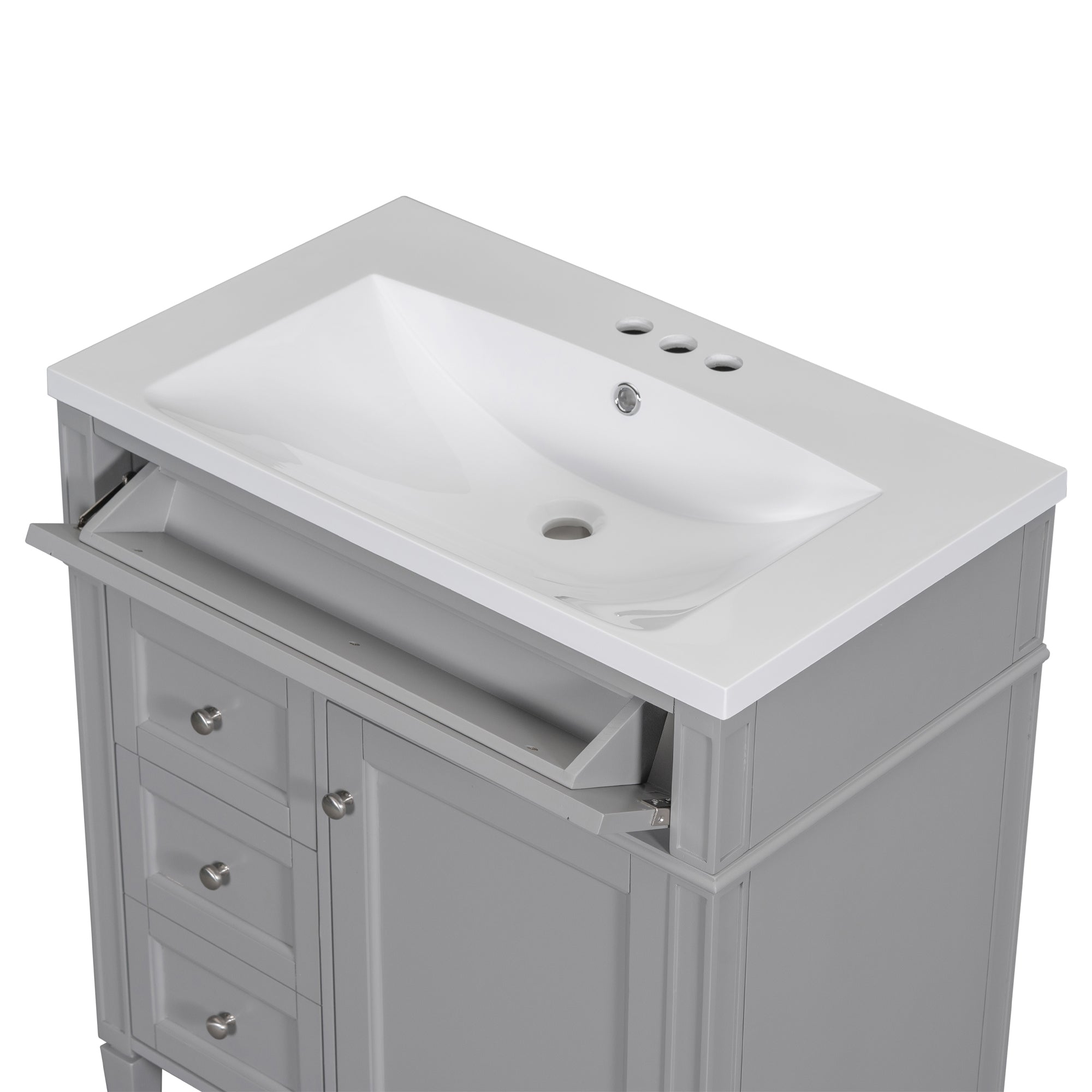 24'' Freestanding Bathroom Vanity Set in Blue with Integrated Resin Sink and Open Shelf