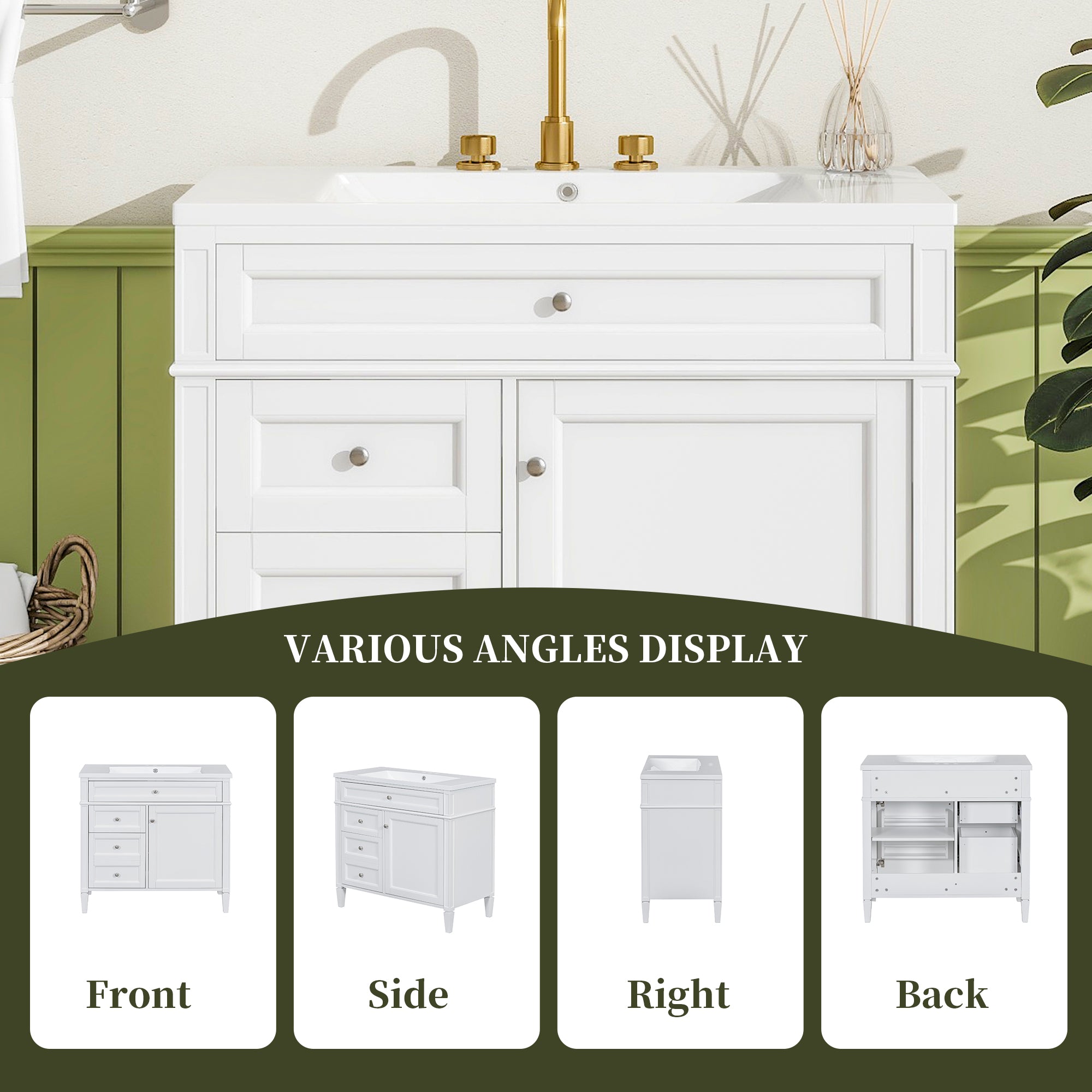 36 inches Freestanding Bathroom Vanity Set with Integrated Resin Sink and Drawers