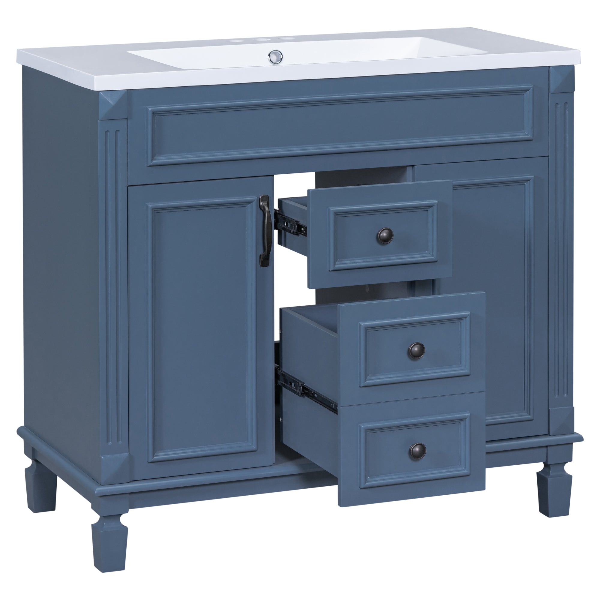 24'' Freestanding Bathroom Vanity Set in Blue with Integrated Resin Sink and Open Shelf