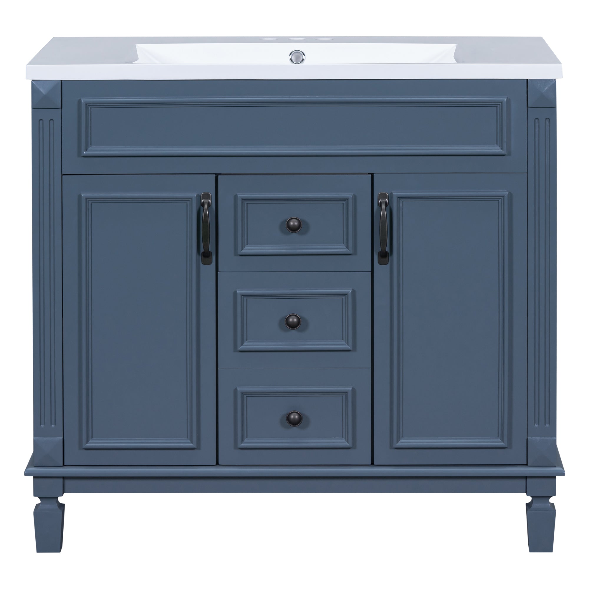 24'' Freestanding Bathroom Vanity Set in Blue with Integrated Resin Sink and Open Shelf
