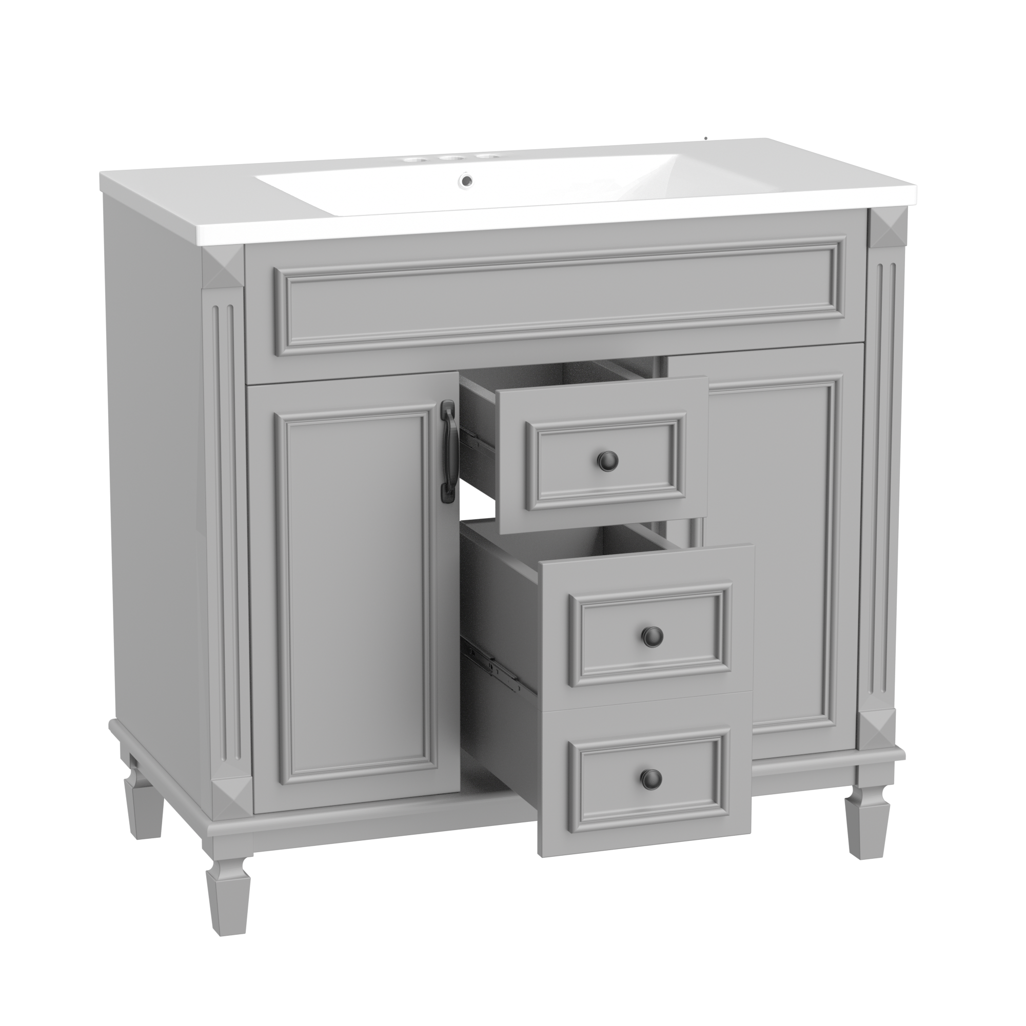 36'' Freestanding Bathroom Vanity Set in Blue with Integrated Resin Sink and Drawers