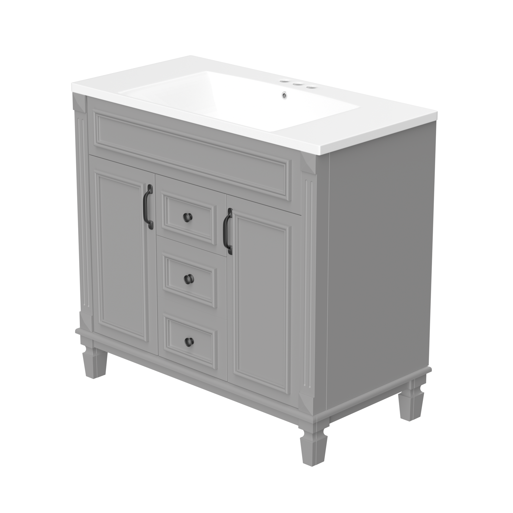 36'' Freestanding Bathroom Vanity Set in Blue with Integrated Resin Sink and Drawers