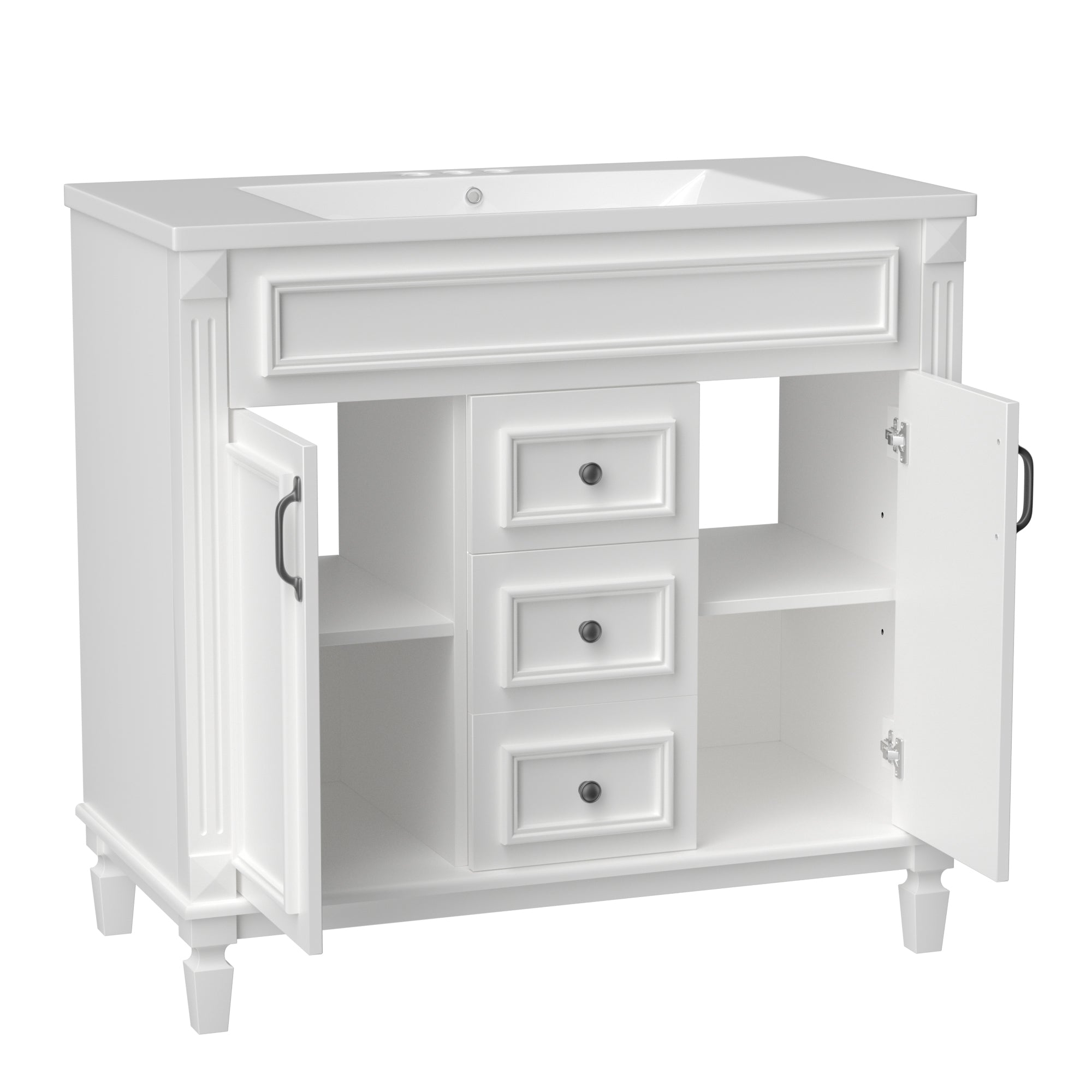36'' Freestanding Bathroom Vanity Set in Blue with Integrated Resin Sink and Drawers