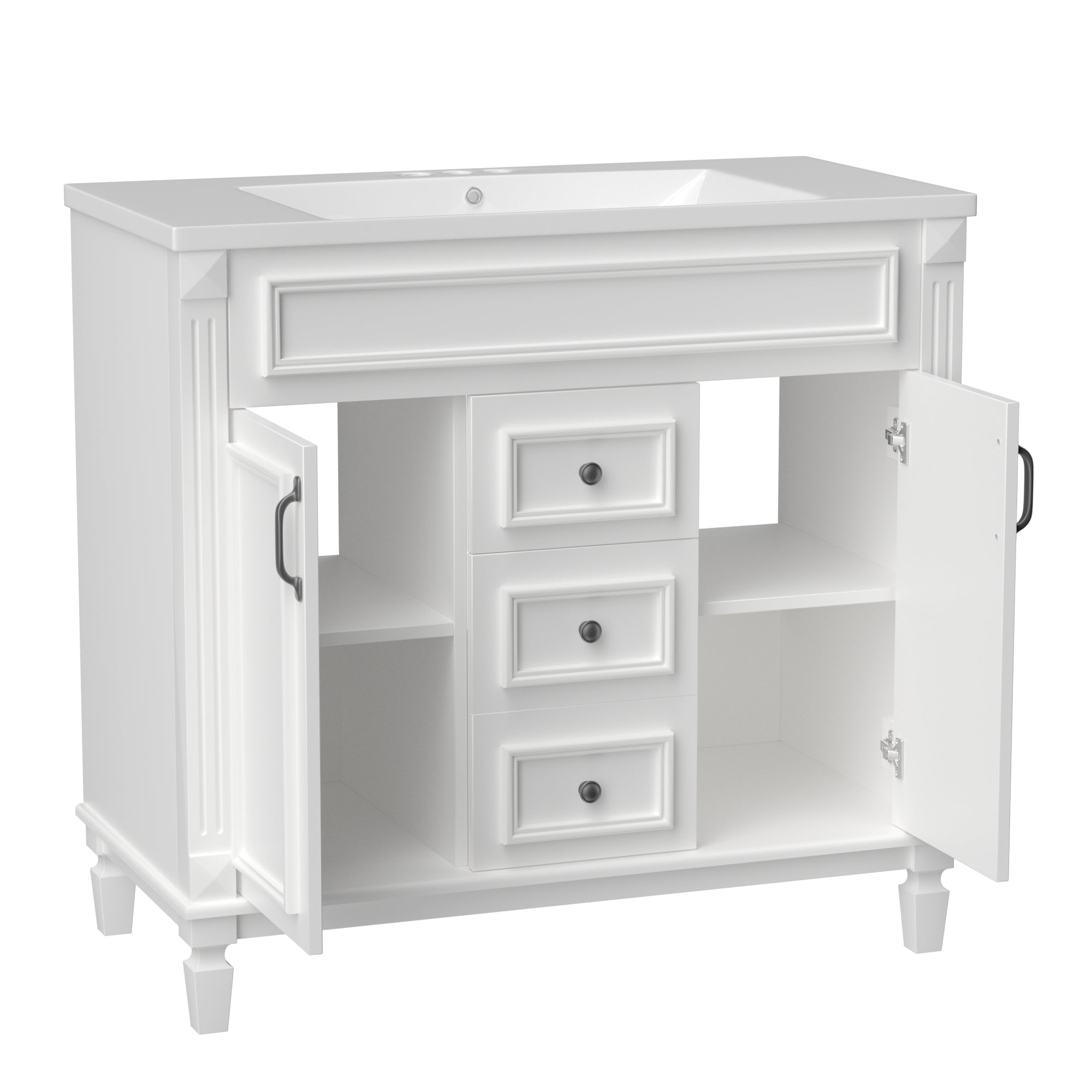 36'' Freestanding Bathroom Vanity Set in Blue with Integrated Resin Sink and Drawers