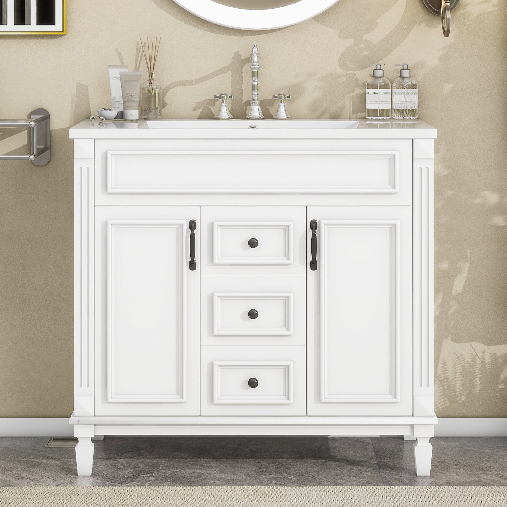 36'' Freestanding Bathroom Vanity Set in Blue with Integrated Resin Sink and Drawers