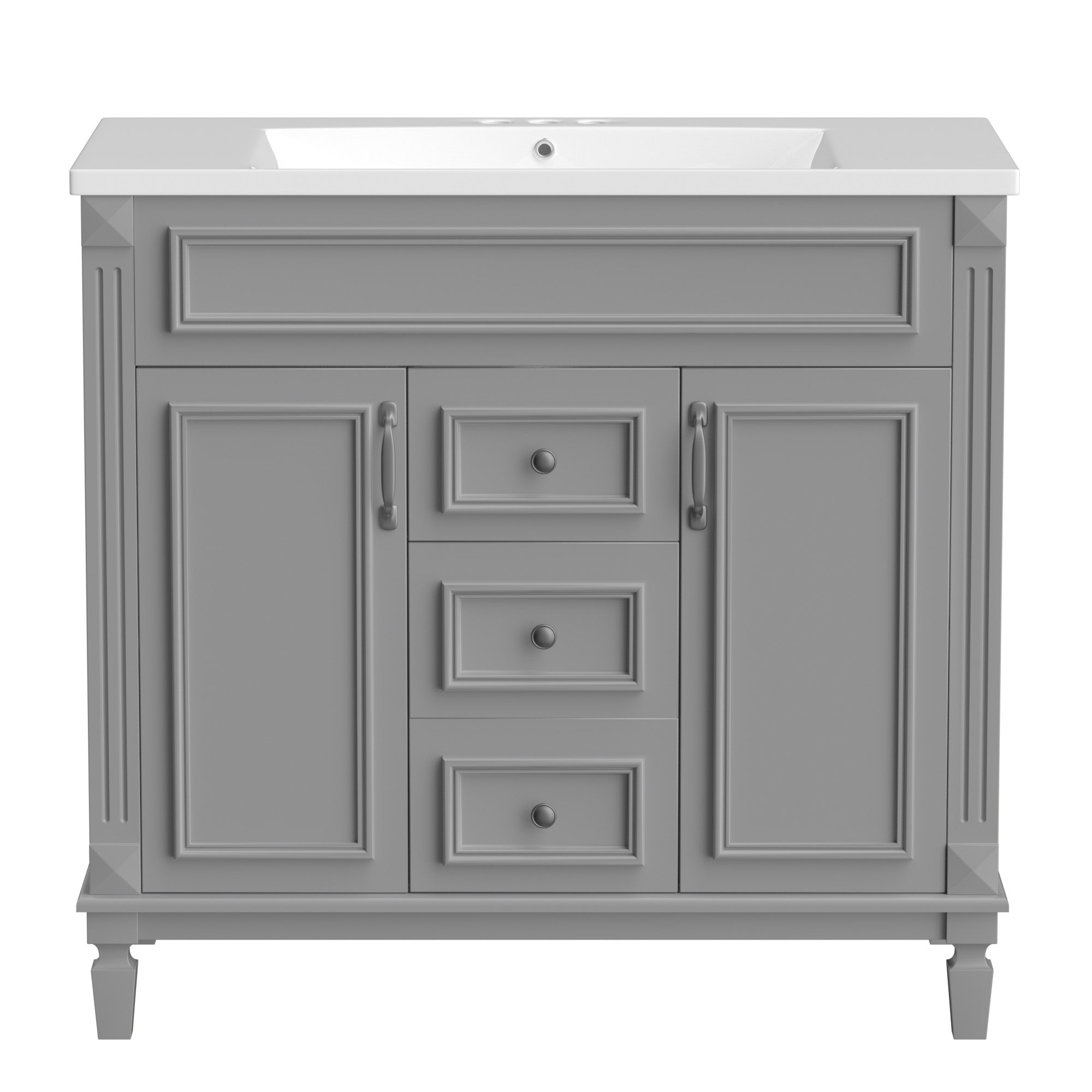 36'' Freestanding Bathroom Vanity Set in Blue with Mirror Cabinet