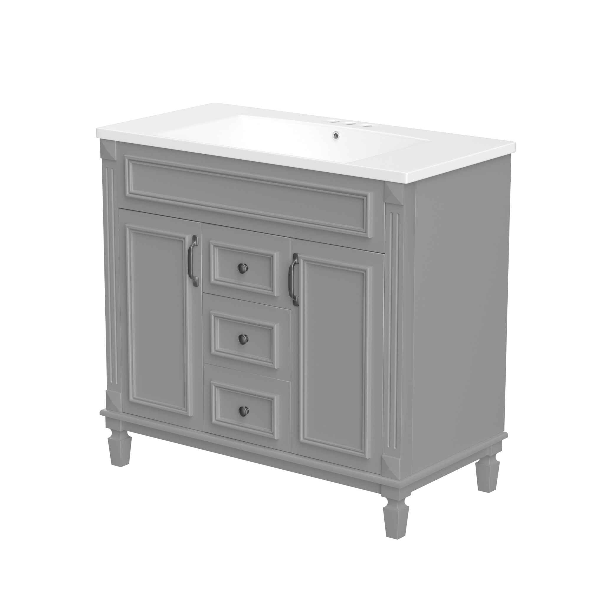 36'' Freestanding Bathroom Vanity Set in Blue with Mirror Cabinet