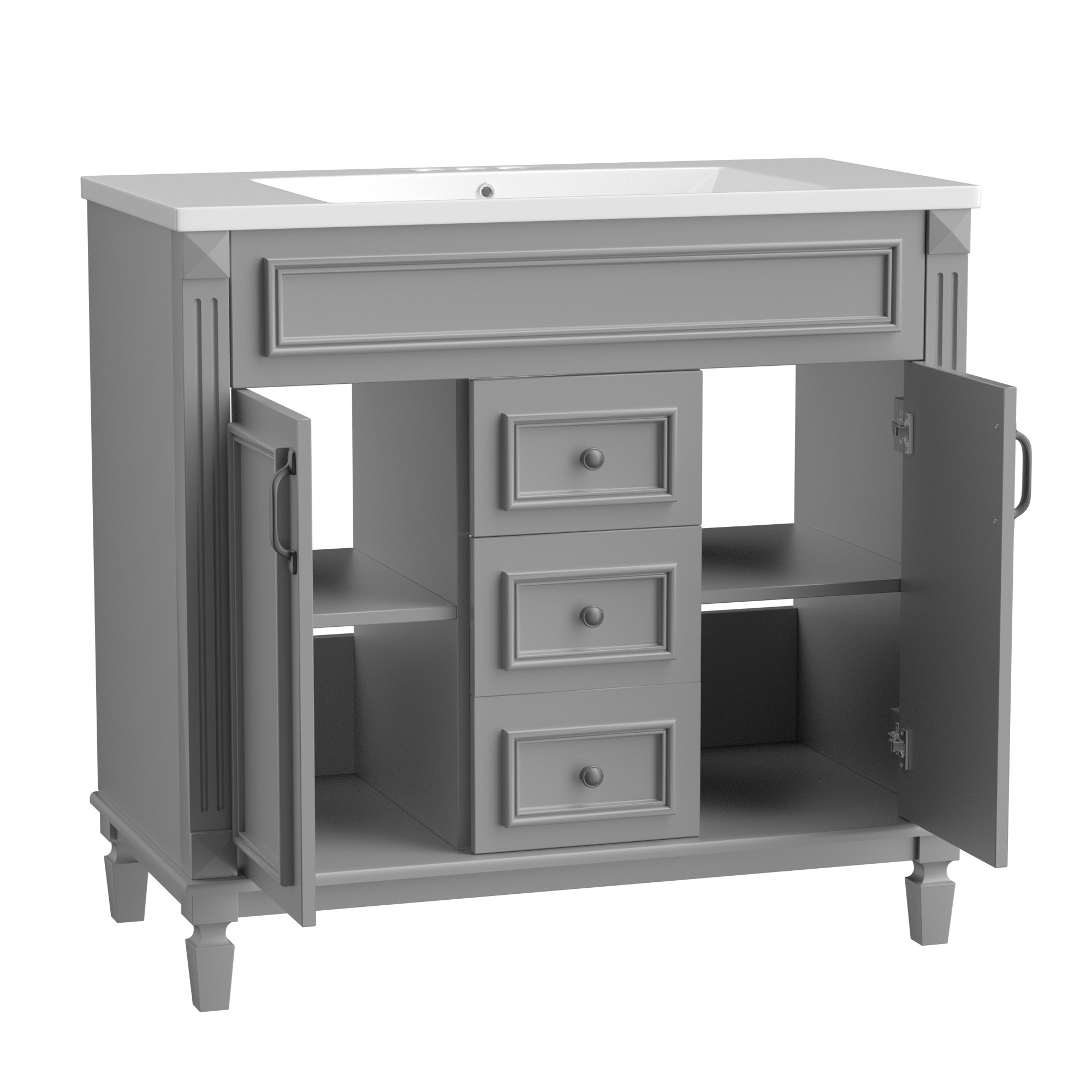 36'' Freestanding Bathroom Vanity Set in Blue with Mirror Cabinet