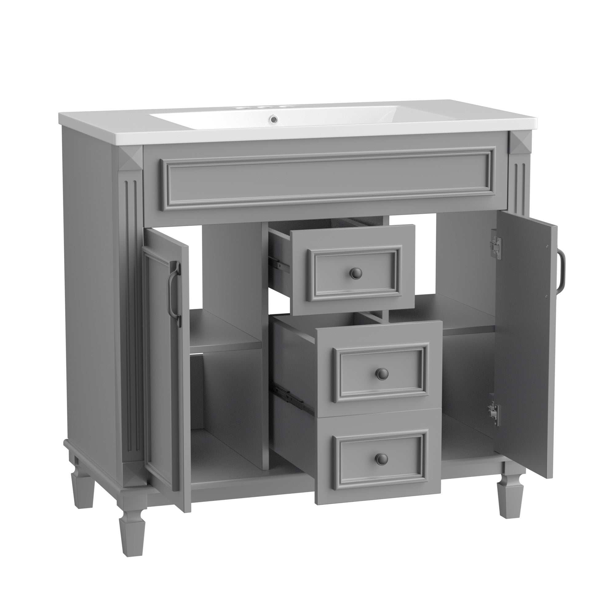36'' Freestanding Bathroom Vanity Set in Blue with Mirror Cabinet