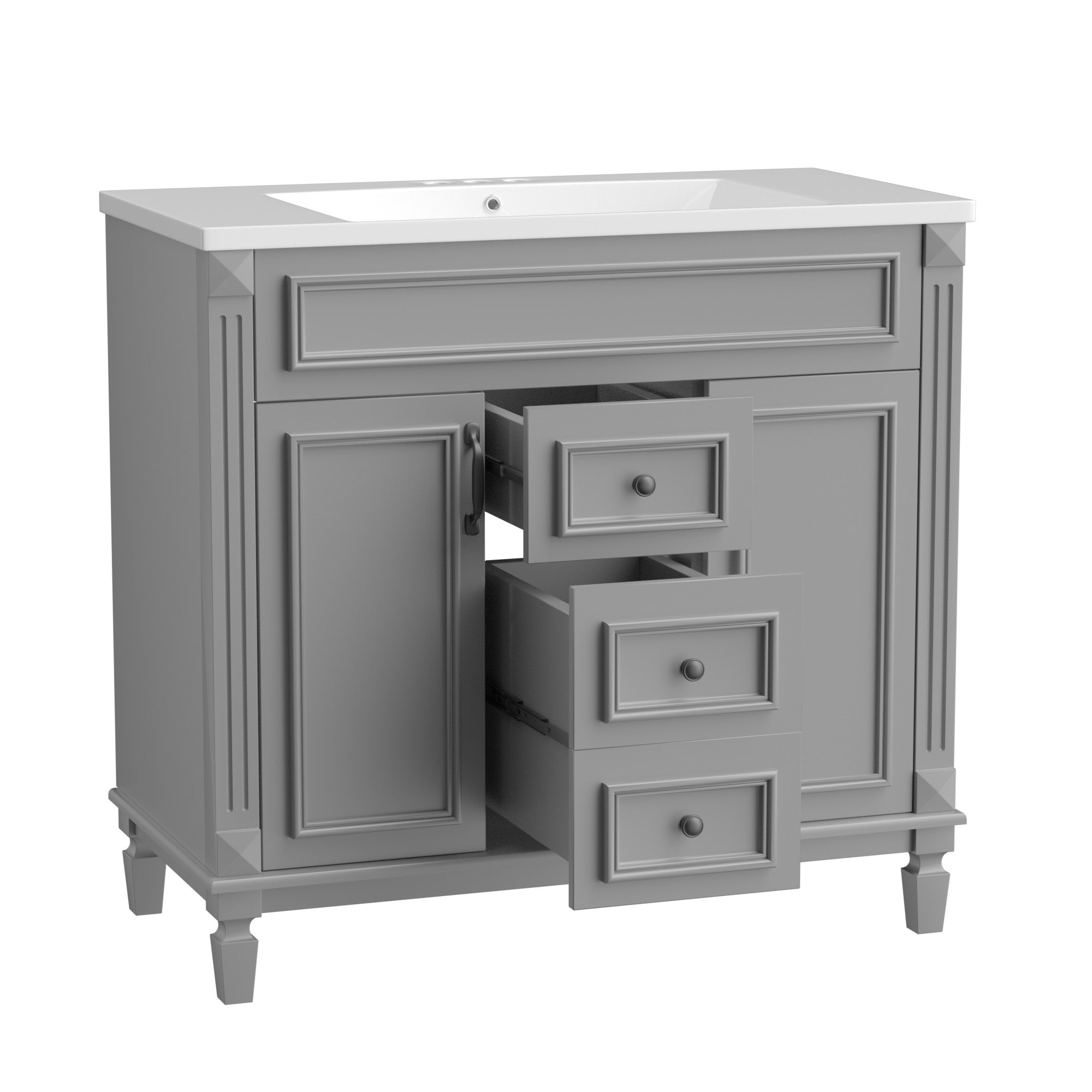 36'' Freestanding Bathroom Vanity Set in Blue with Mirror Cabinet