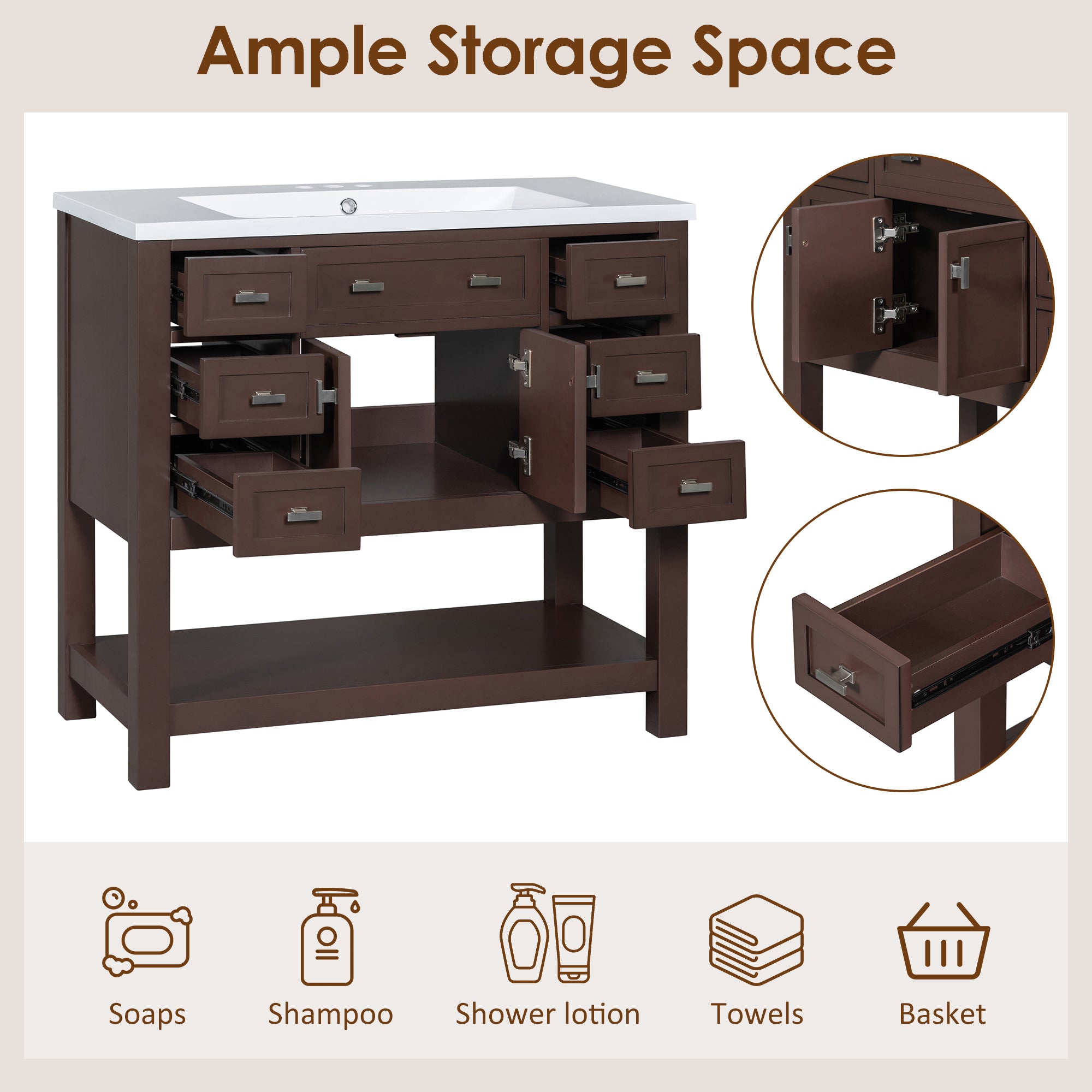 36'' Freestanding Bathroom Vanity Set with Integrated Resin Sink and Drawers