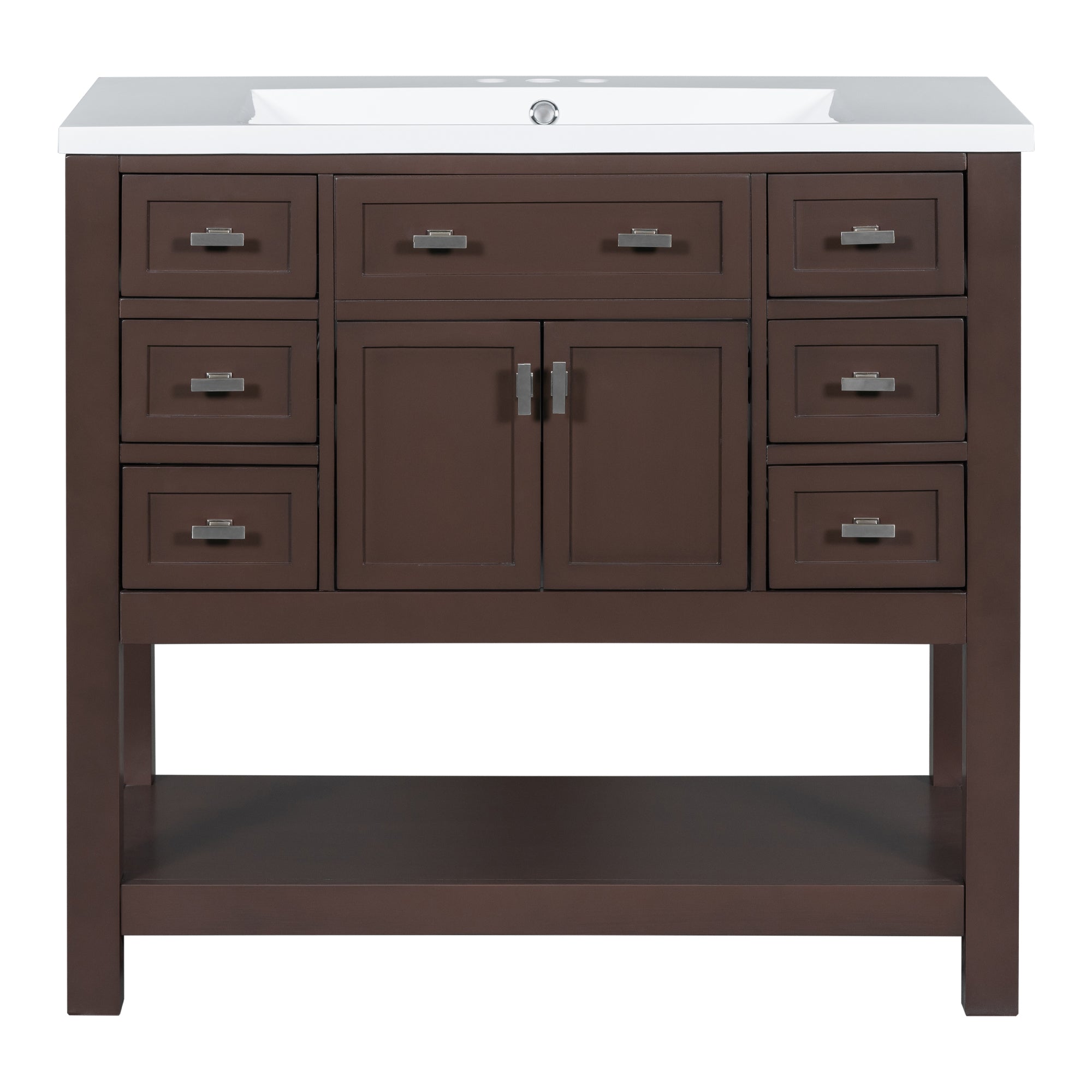 36'' Freestanding Bathroom Vanity Set with Integrated Resin Sink and Drawers