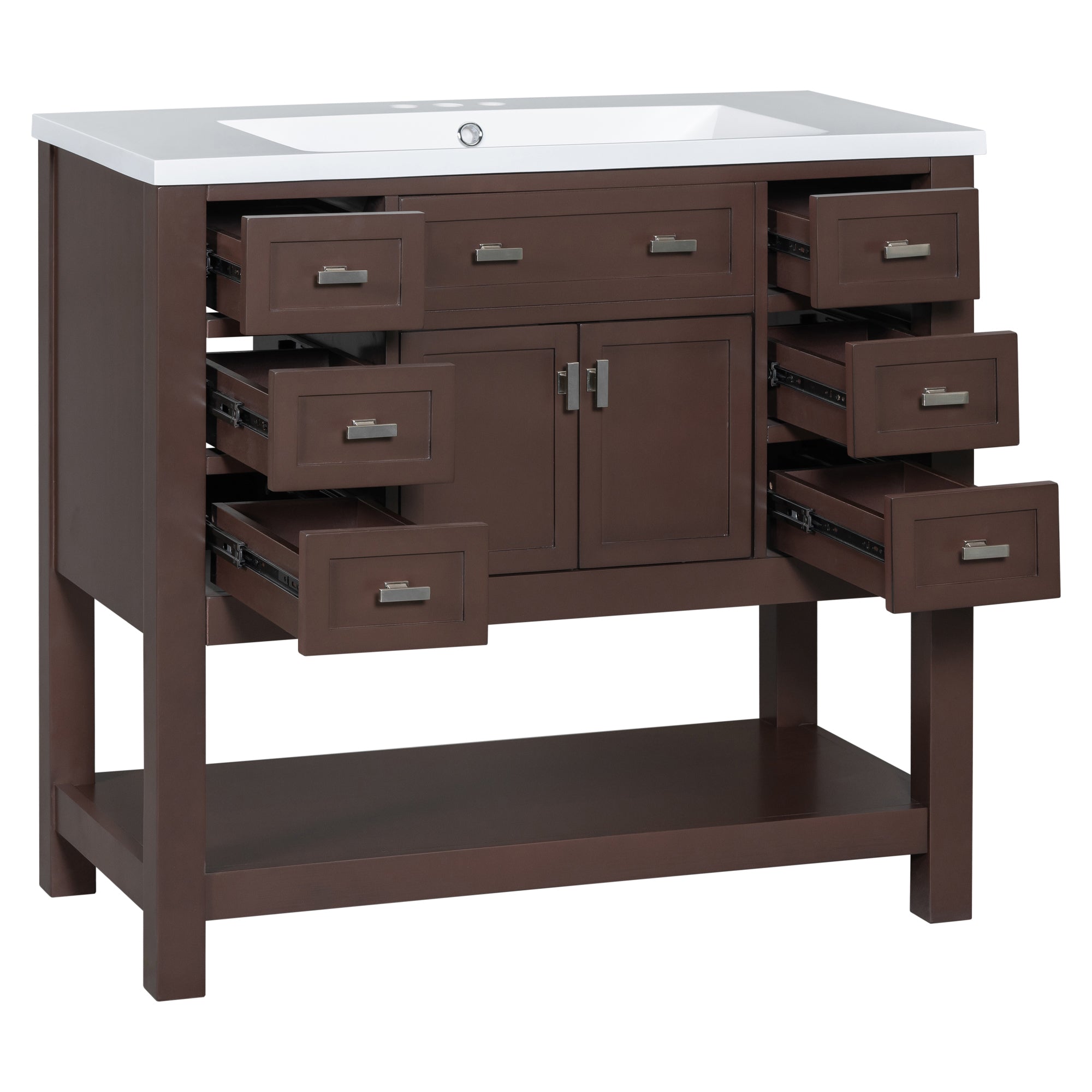36'' Freestanding Bathroom Vanity Set with Integrated Resin Sink and Drawers