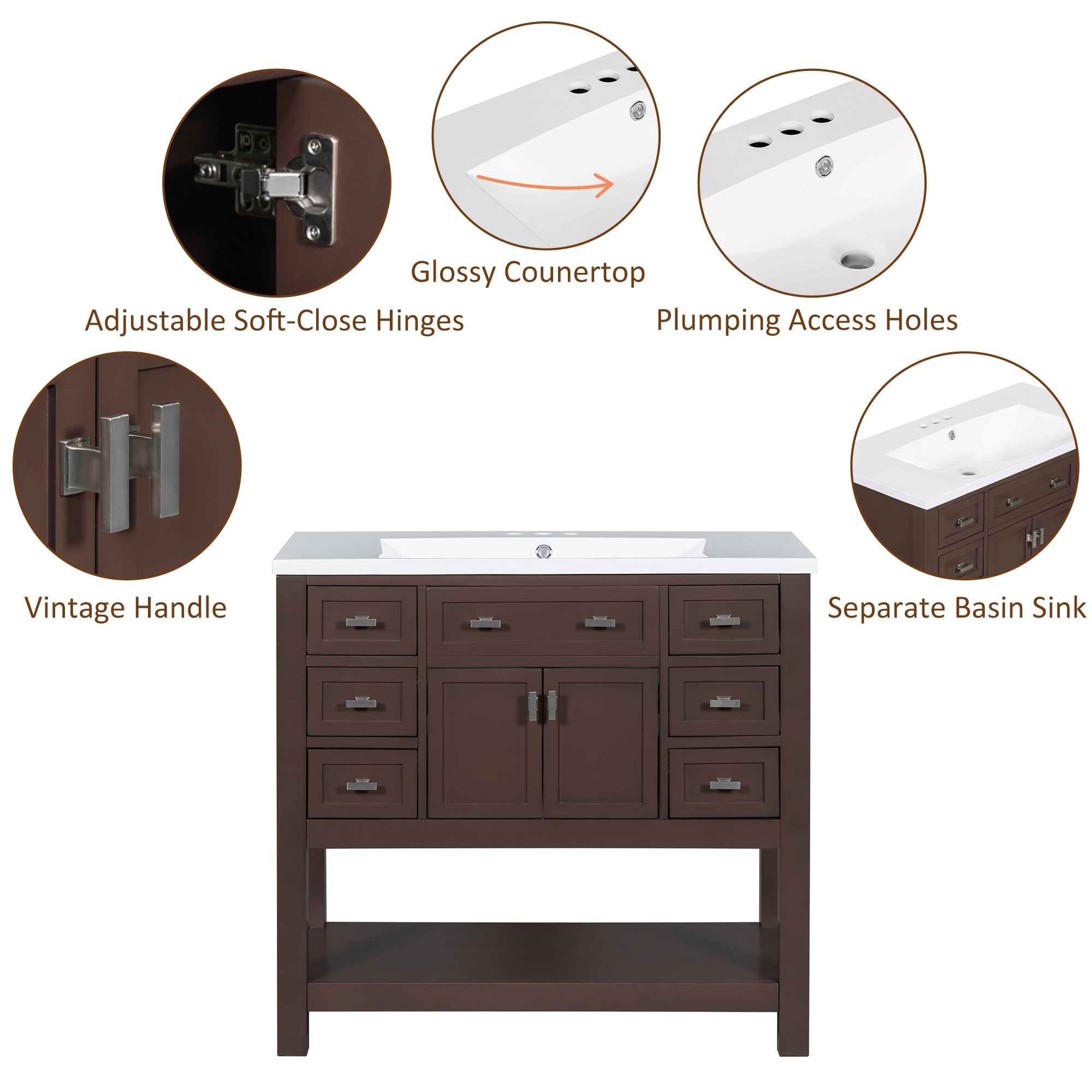36'' Freestanding Bathroom Vanity Set with Integrated Resin Sink and Drawers