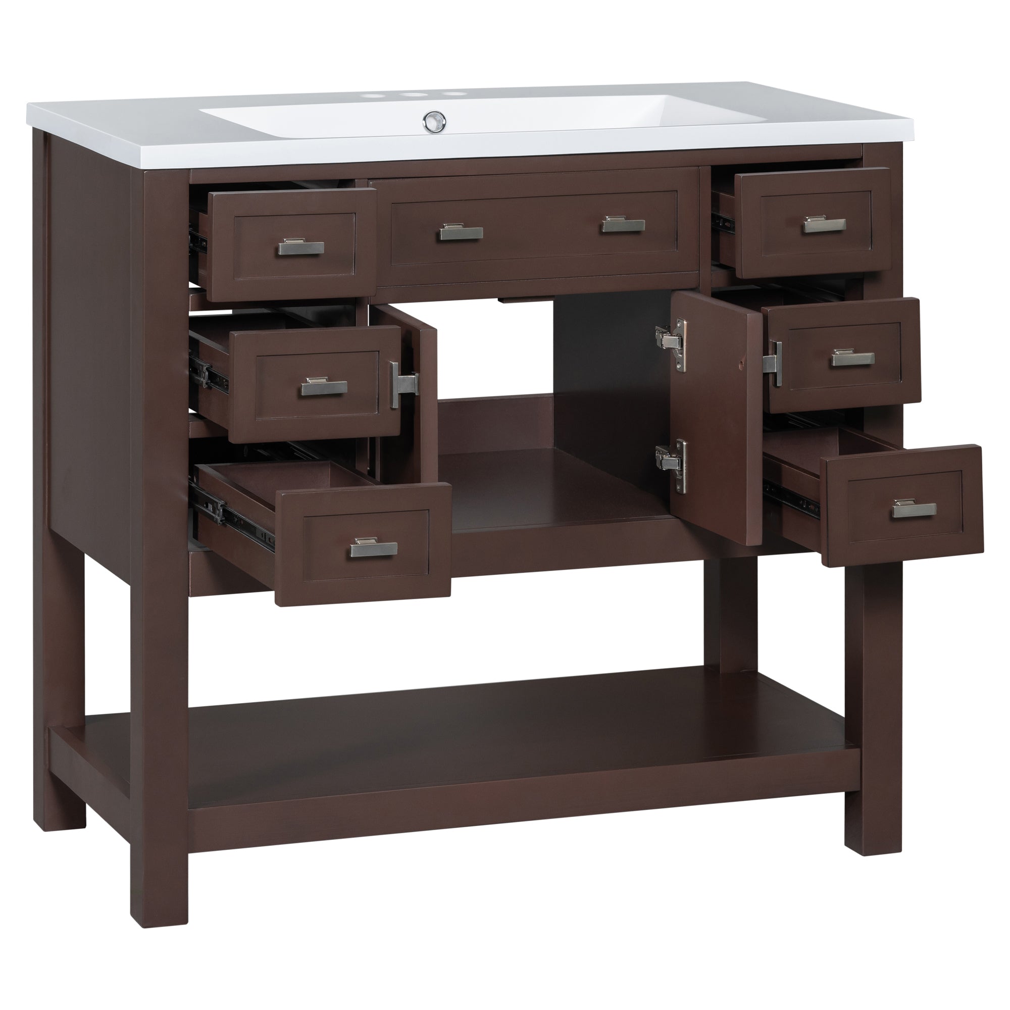 36'' Freestanding Bathroom Vanity Set with Integrated Resin Sink and Drawers