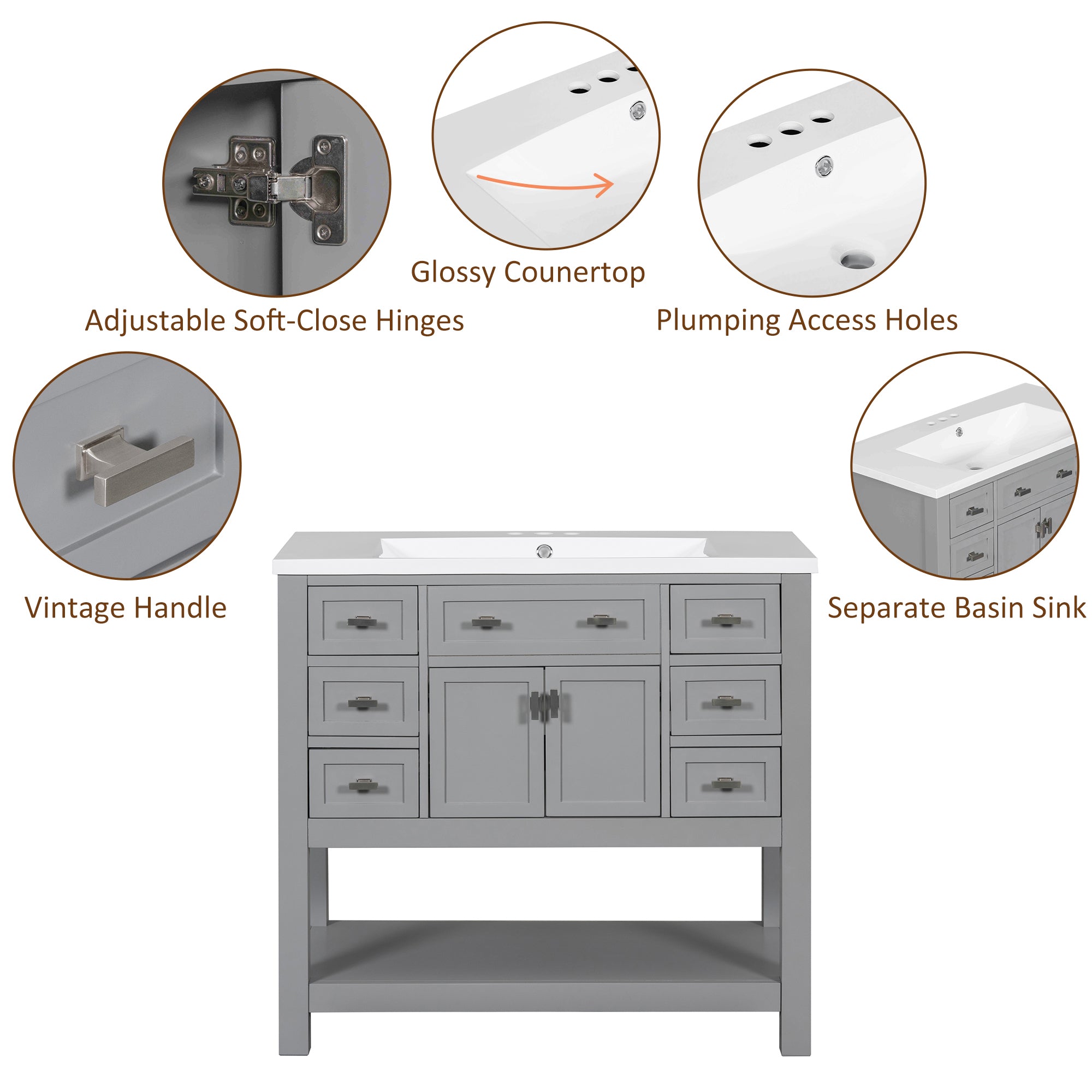 36'' Freestanding Bathroom Vanity Set with Integrated Resin Sink and Drawers