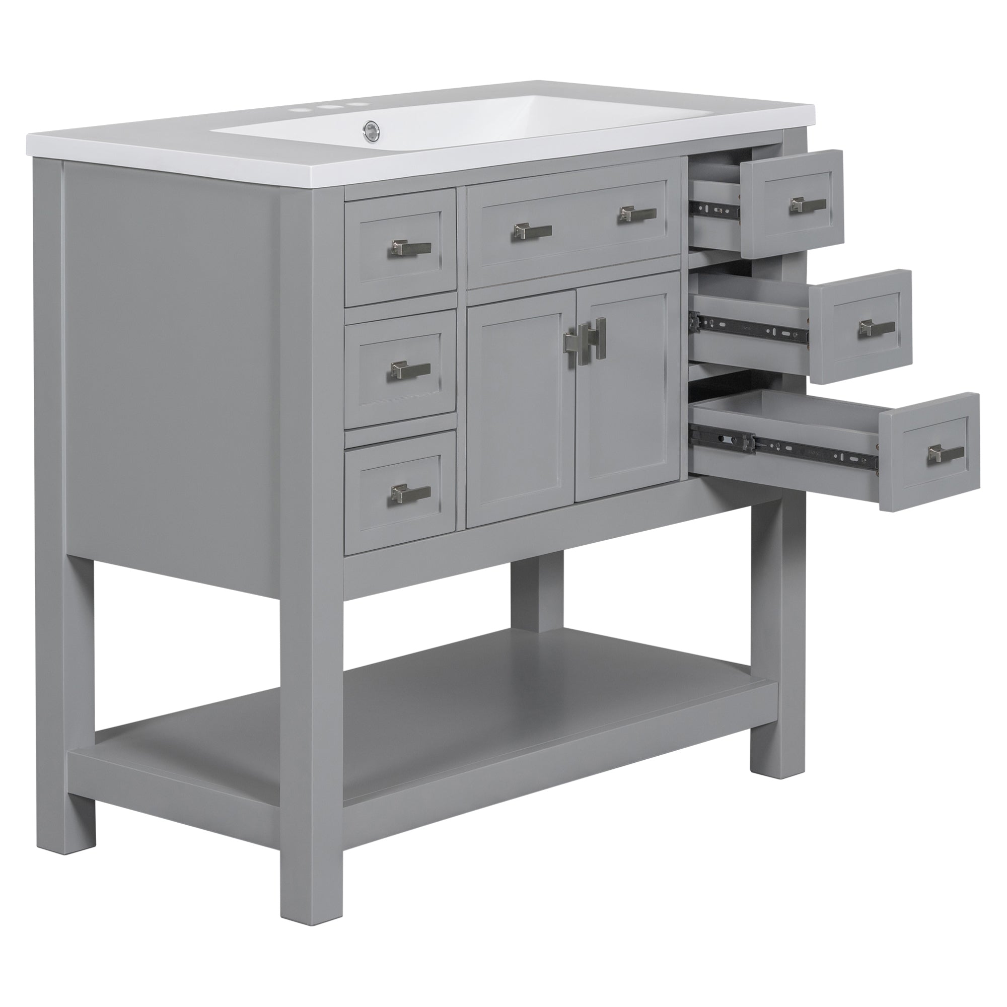 36'' Freestanding Bathroom Vanity Set with Integrated Resin Sink and Drawers