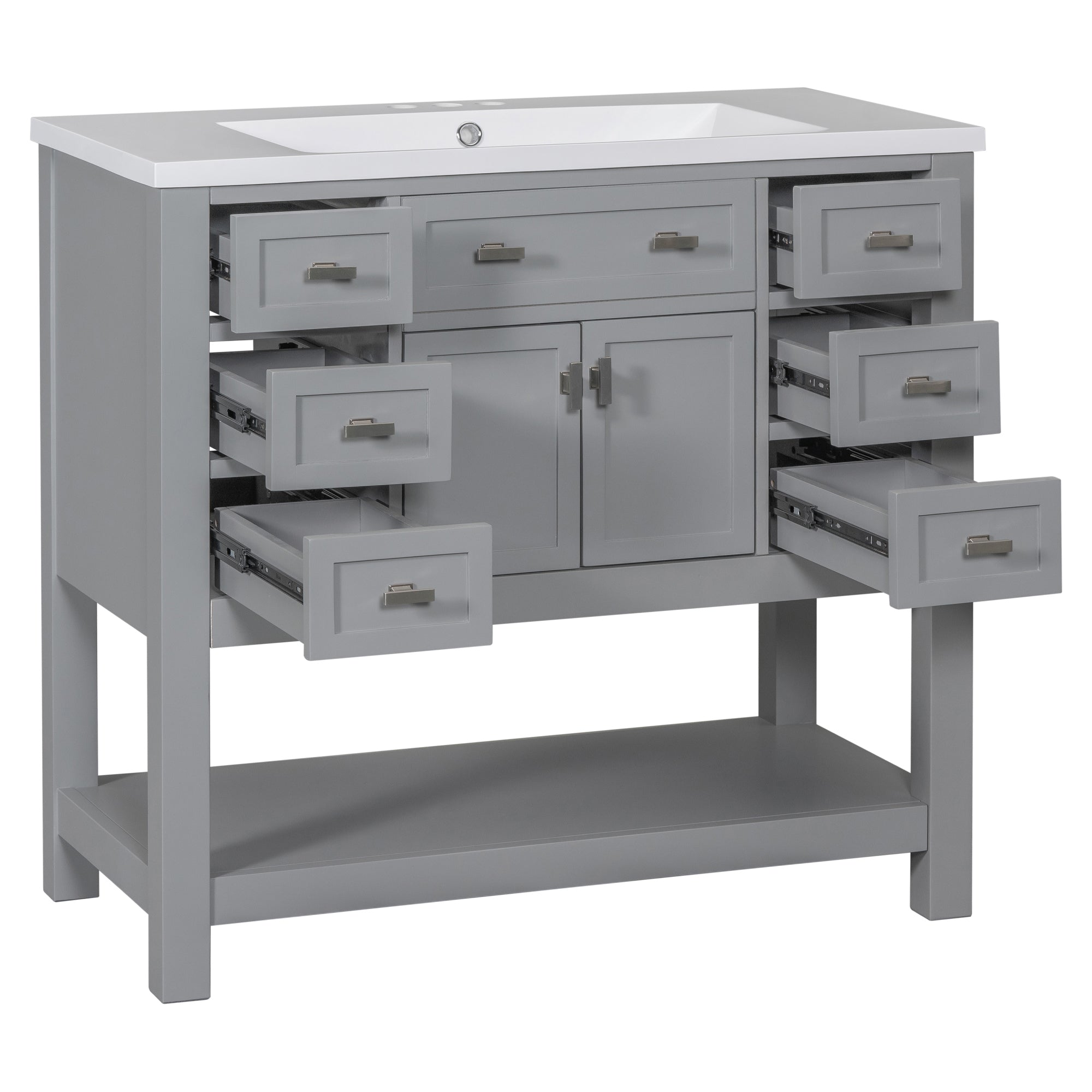 36'' Freestanding Bathroom Vanity Set with Integrated Resin Sink and Drawers