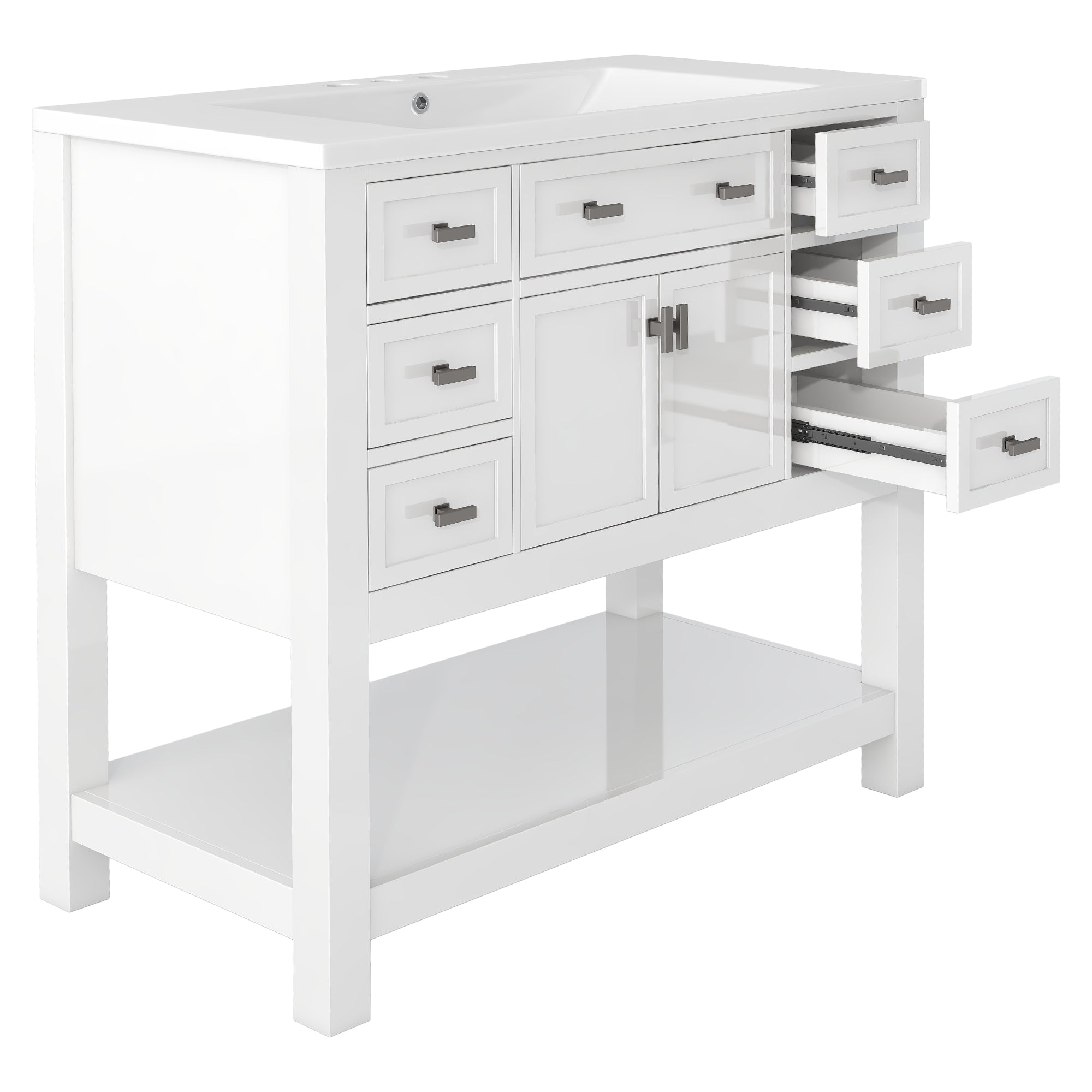 36'' Freestanding Bathroom Vanity Set with Integrated Resin Sink and Drawers