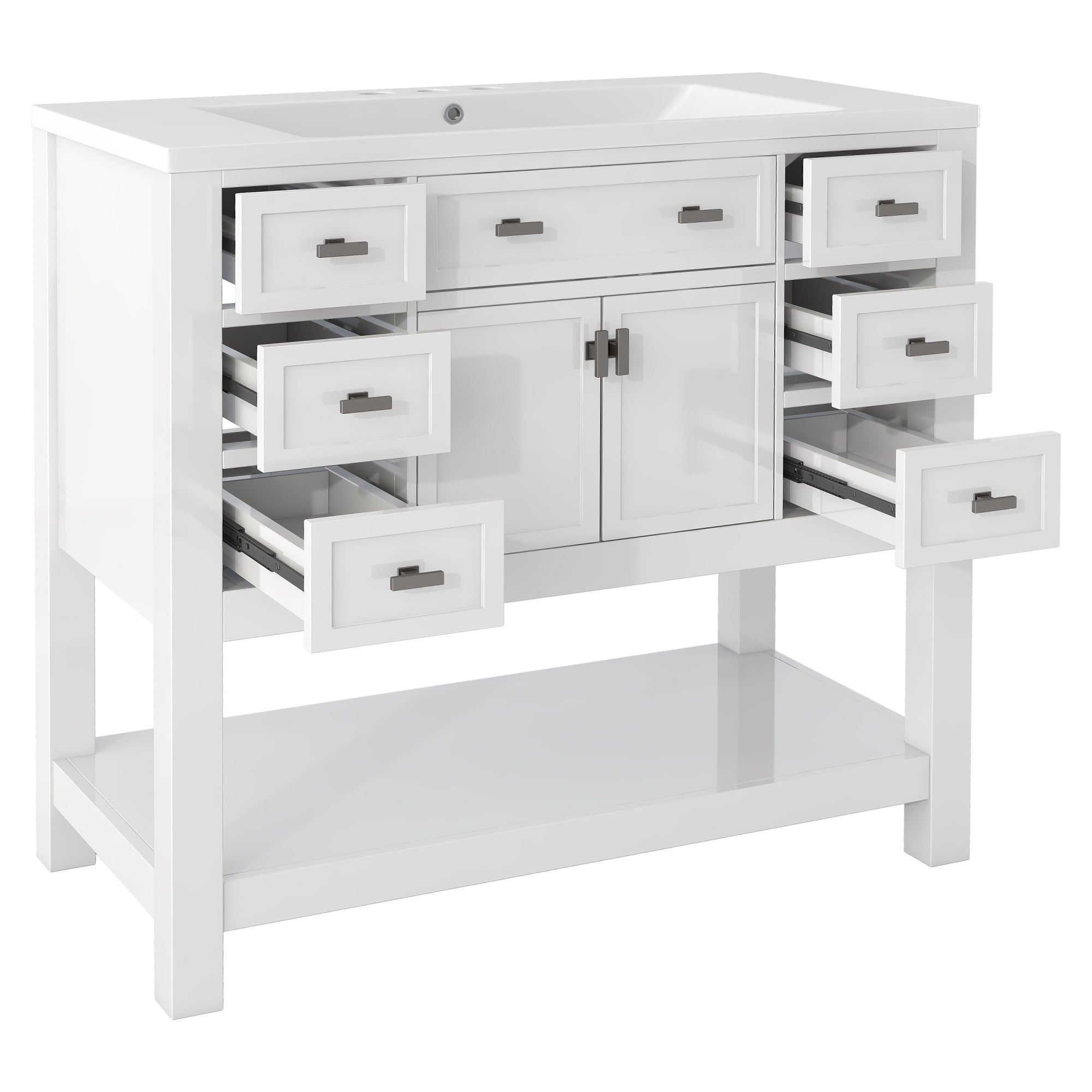 36'' Freestanding Bathroom Vanity Set with Integrated Resin Sink and Drawers