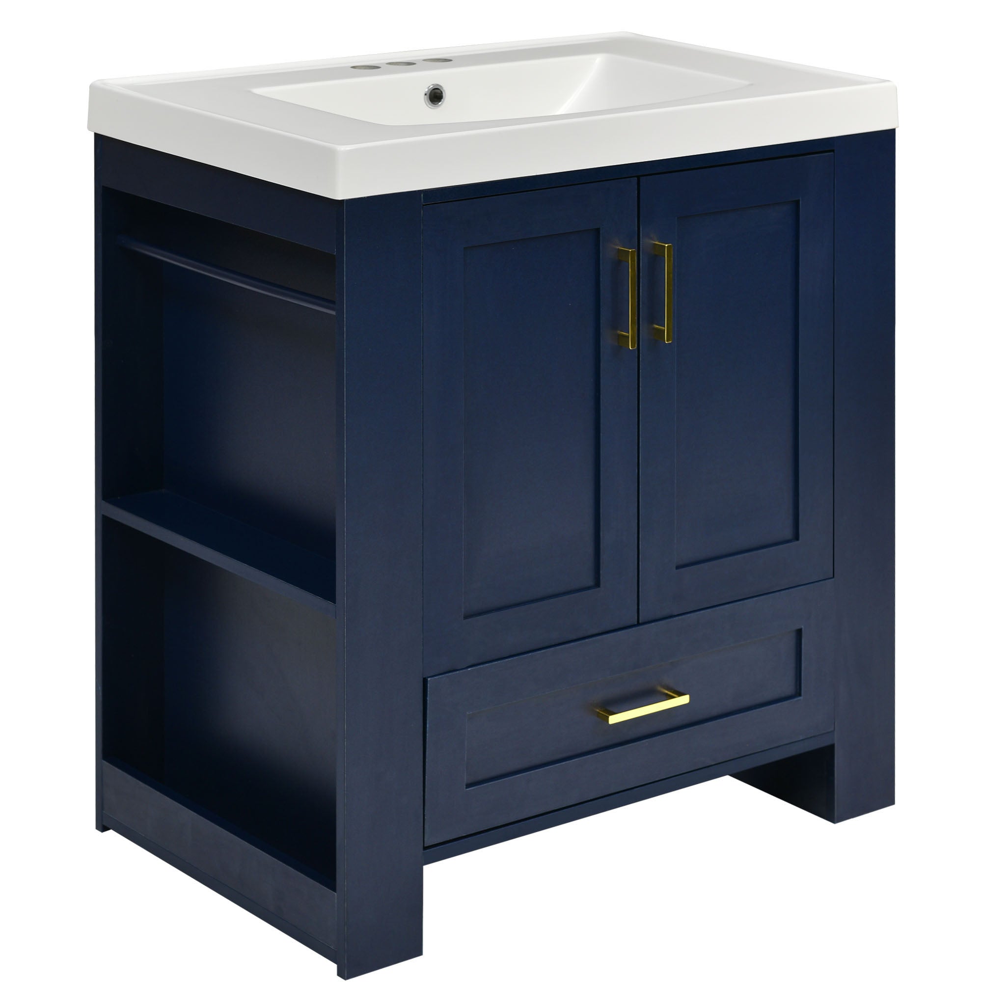 30 Inch MDF Freestanding Bathroom Vanity Set in Blue with Integrated Resin Sink