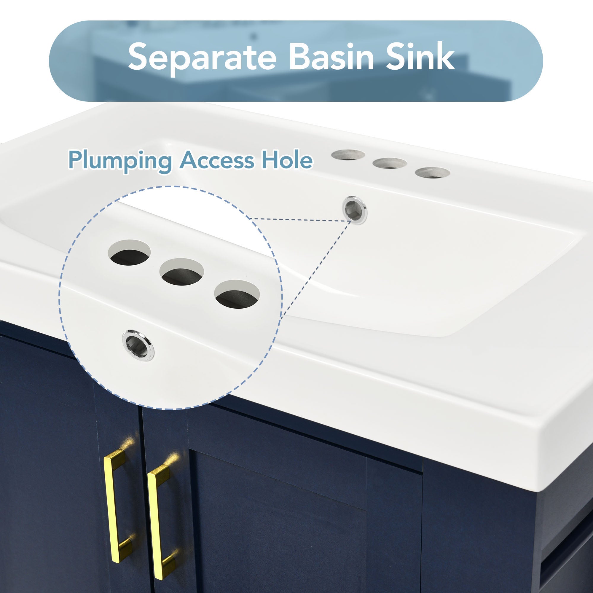 30 Inch MDF Freestanding Bathroom Vanity Set in Blue with Integrated Resin Sink
