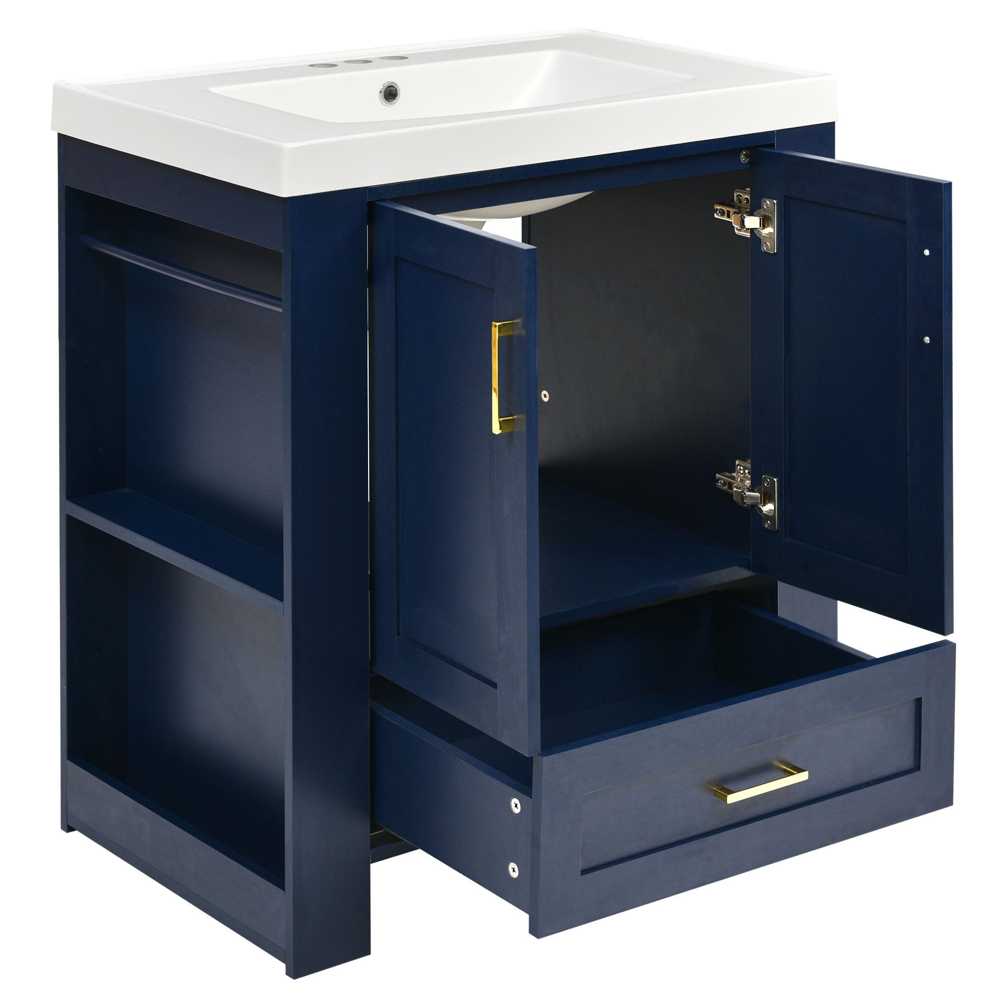 30 Inch MDF Freestanding Bathroom Vanity Set in Blue with Integrated Resin Sink