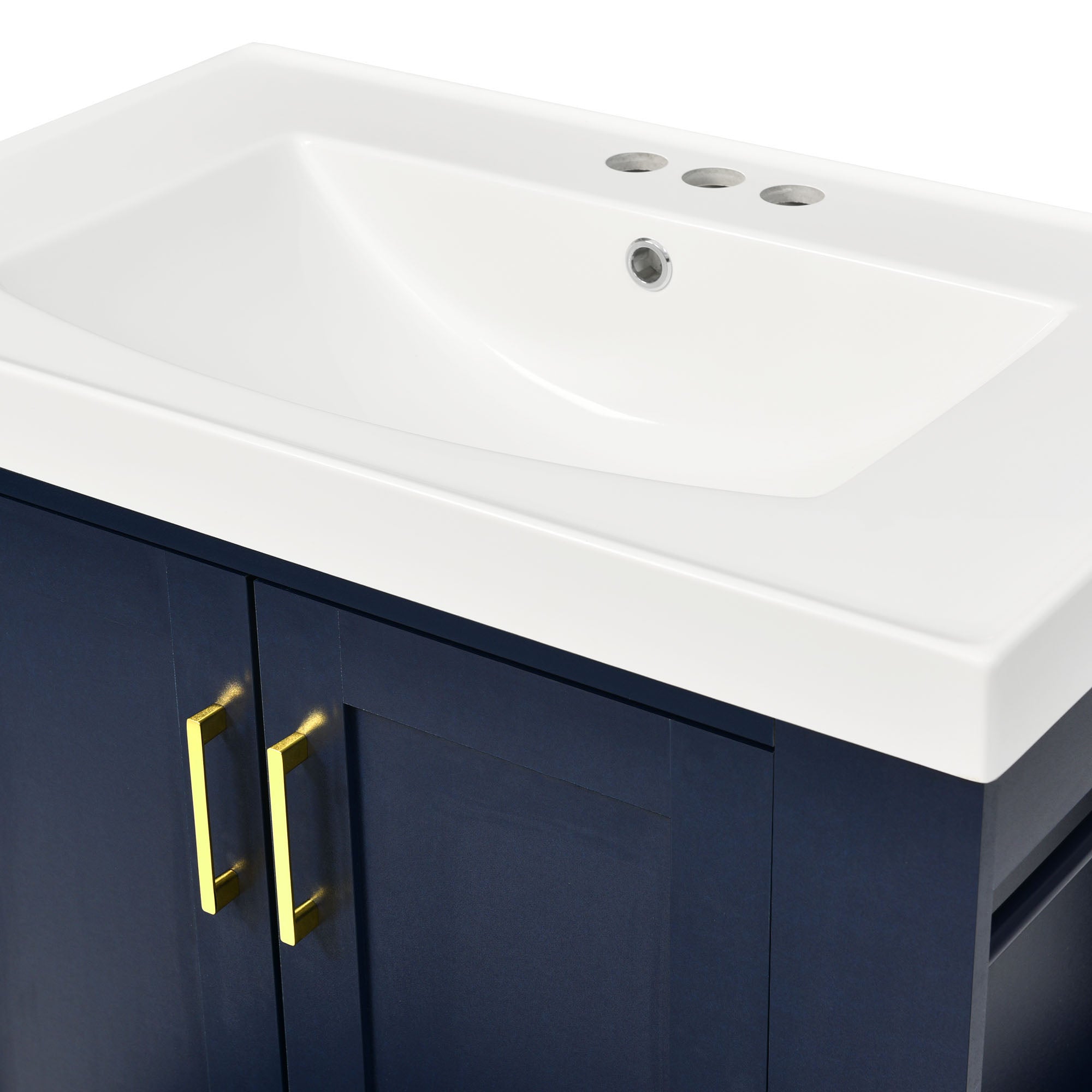 30 Inch MDF Freestanding Bathroom Vanity Set in Blue with Integrated Resin Sink