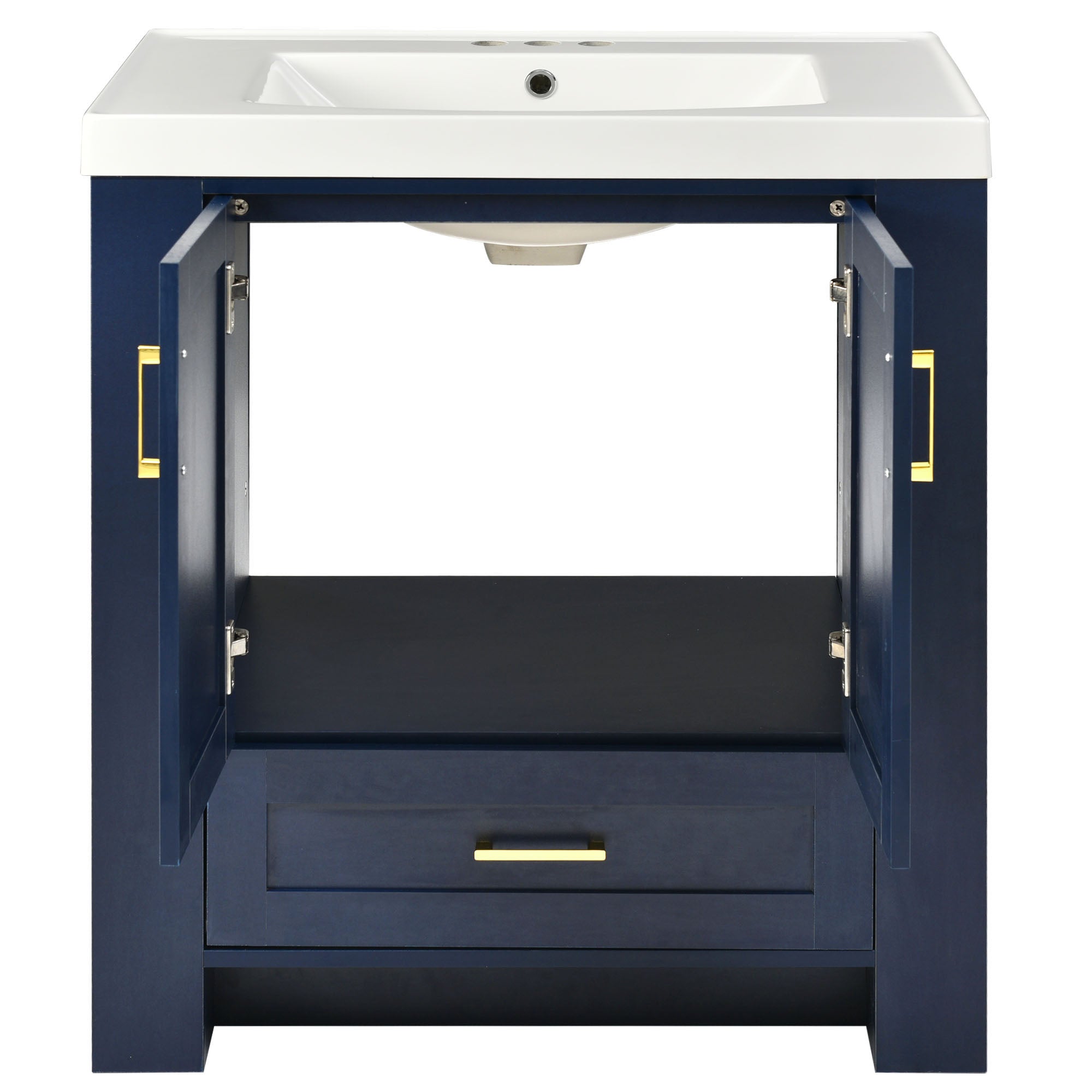 30 Inch MDF Freestanding Bathroom Vanity Set in Blue with Integrated Resin Sink