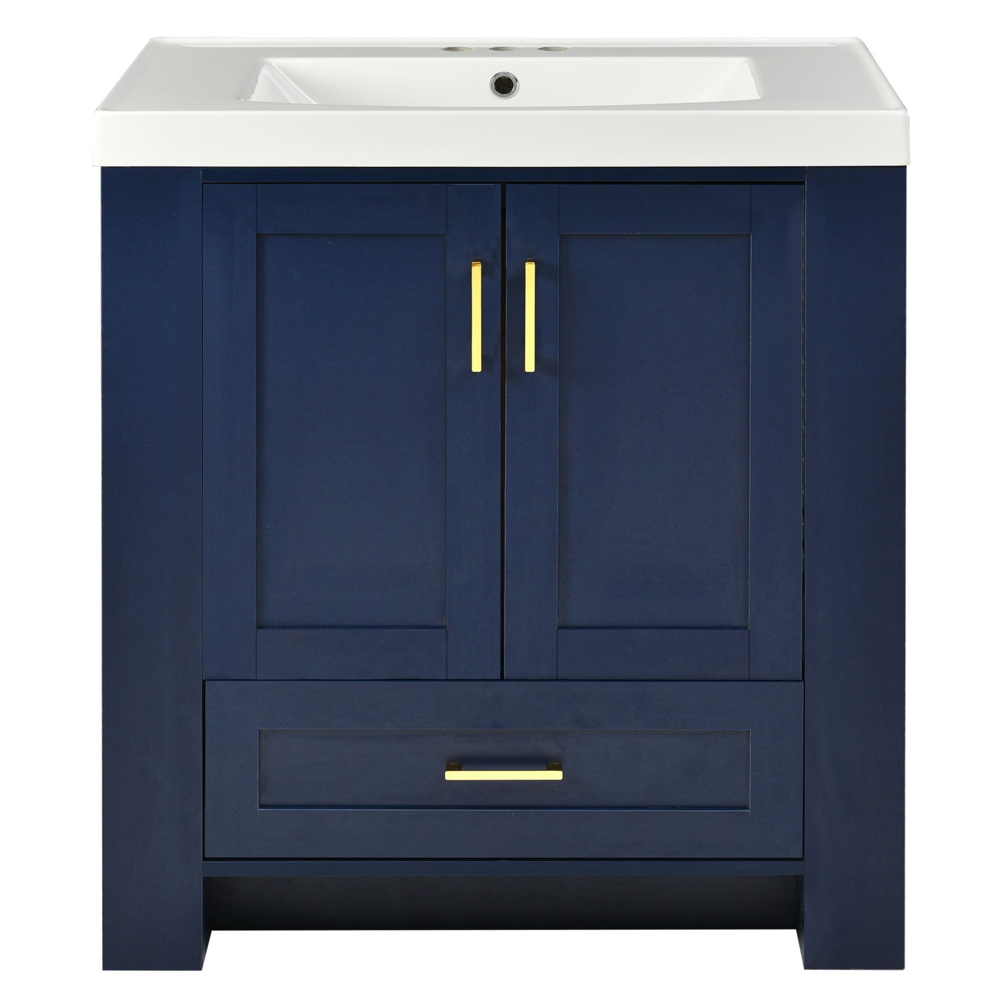 30 Inch MDF Freestanding Bathroom Vanity Set in Blue with Integrated Resin Sink