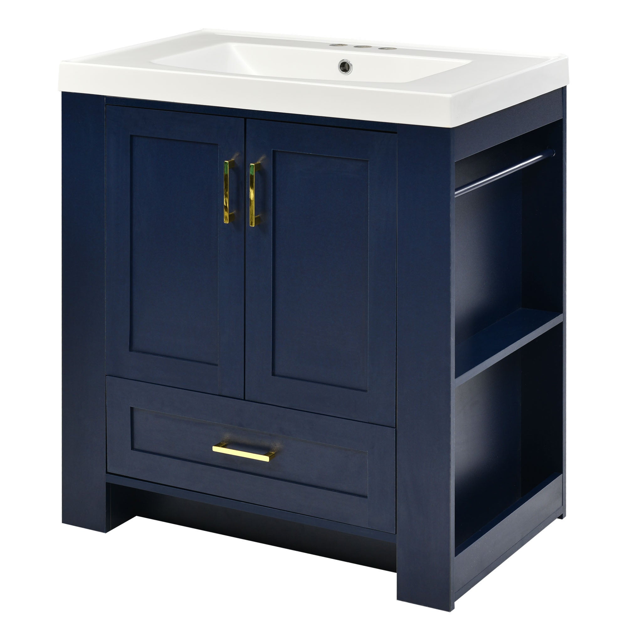 30 Inch MDF Freestanding Bathroom Vanity Set in Blue with Integrated Resin Sink