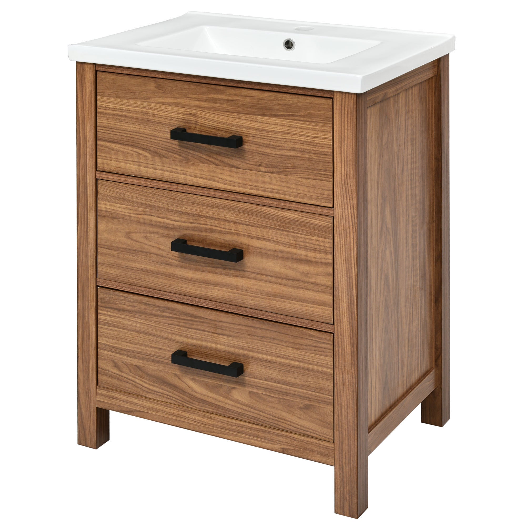 24 Inch MDF Freestanding Bathroom Vanity Set with Integrated Ceramic Sink