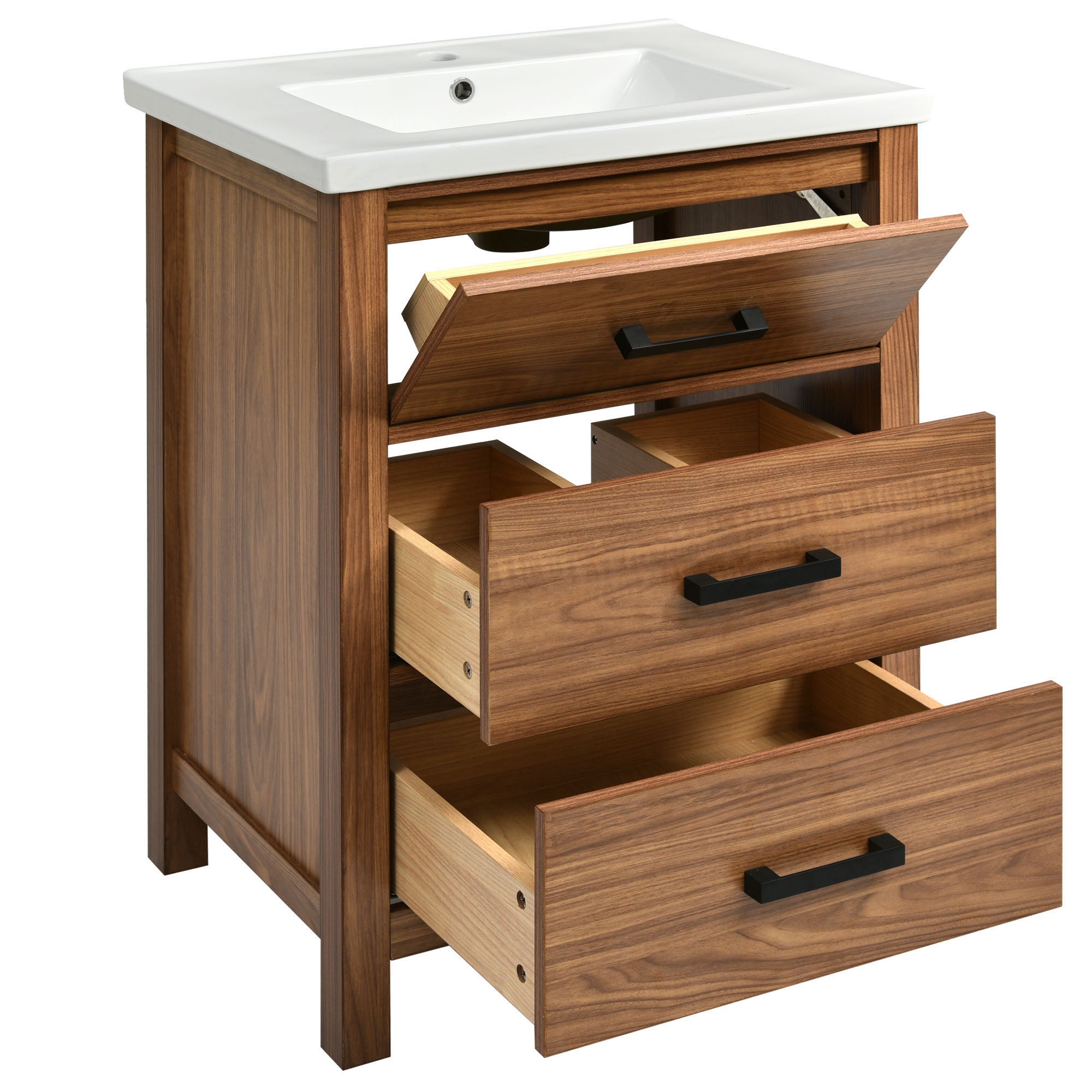 24 Inch MDF Freestanding Bathroom Vanity Set with Integrated Ceramic Sink