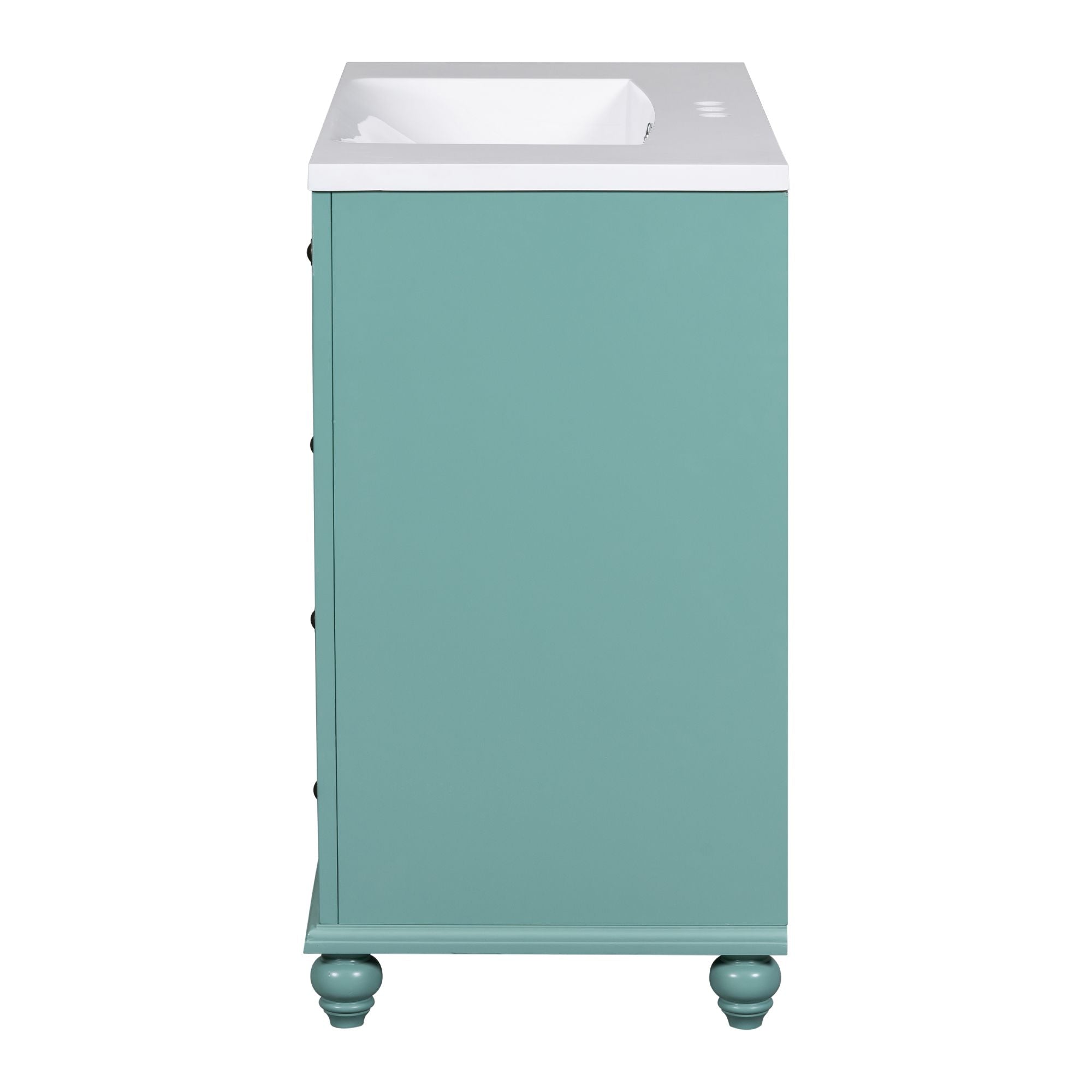 36 inches Freestanding Bathroom Vanity Set in Blue-Green with Integrated Resin Sink