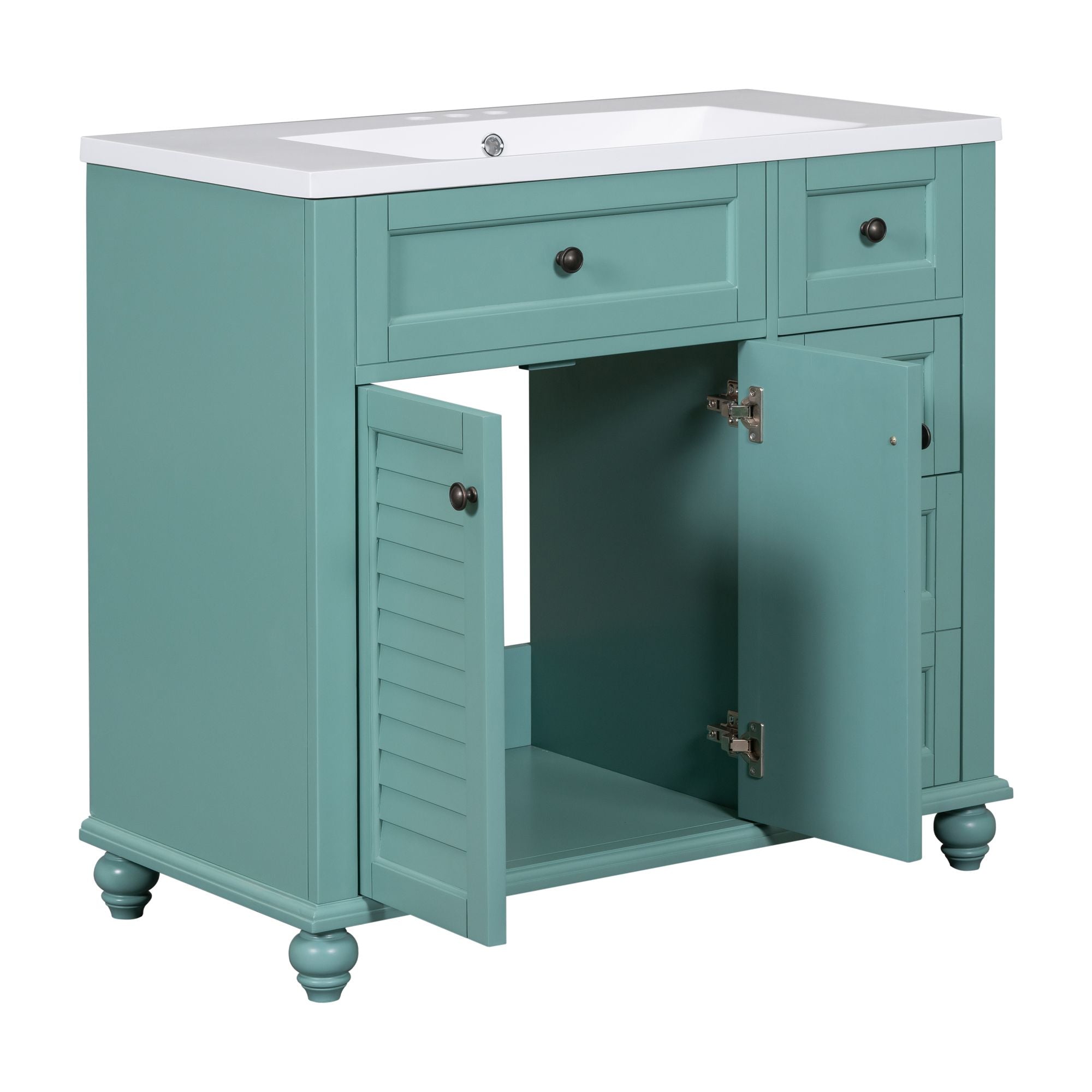 36 inches Freestanding Bathroom Vanity Set in Blue-Green with Integrated Resin Sink