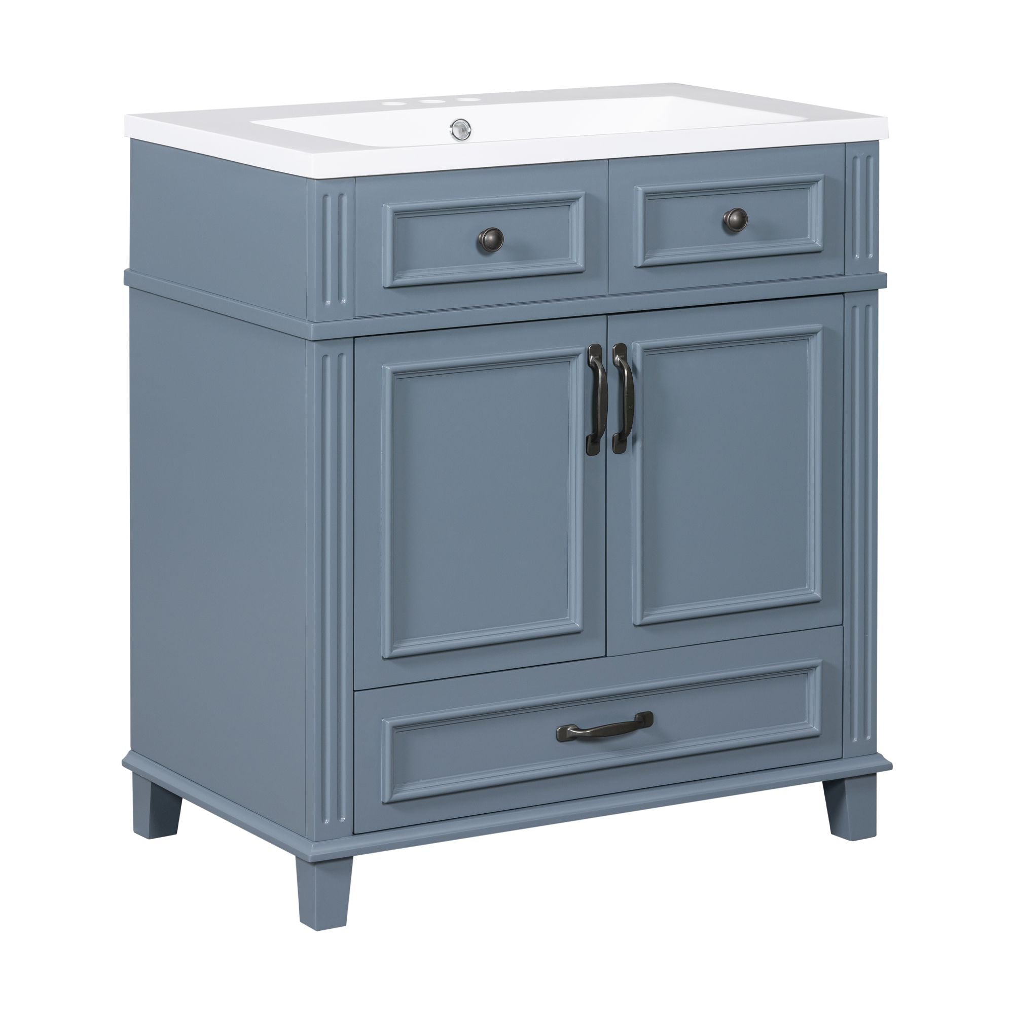 30 inches Freestanding Bathroom Vanity Set in Blue with Integrated Resin Sink