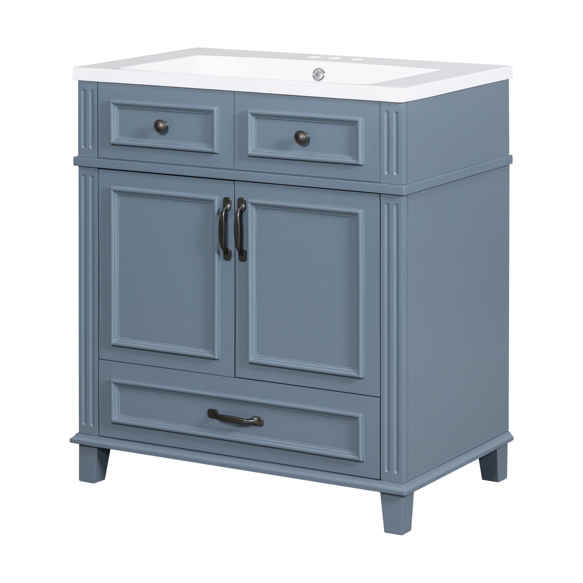 30 inches Freestanding Bathroom Vanity Set in Blue with Integrated Resin Sink