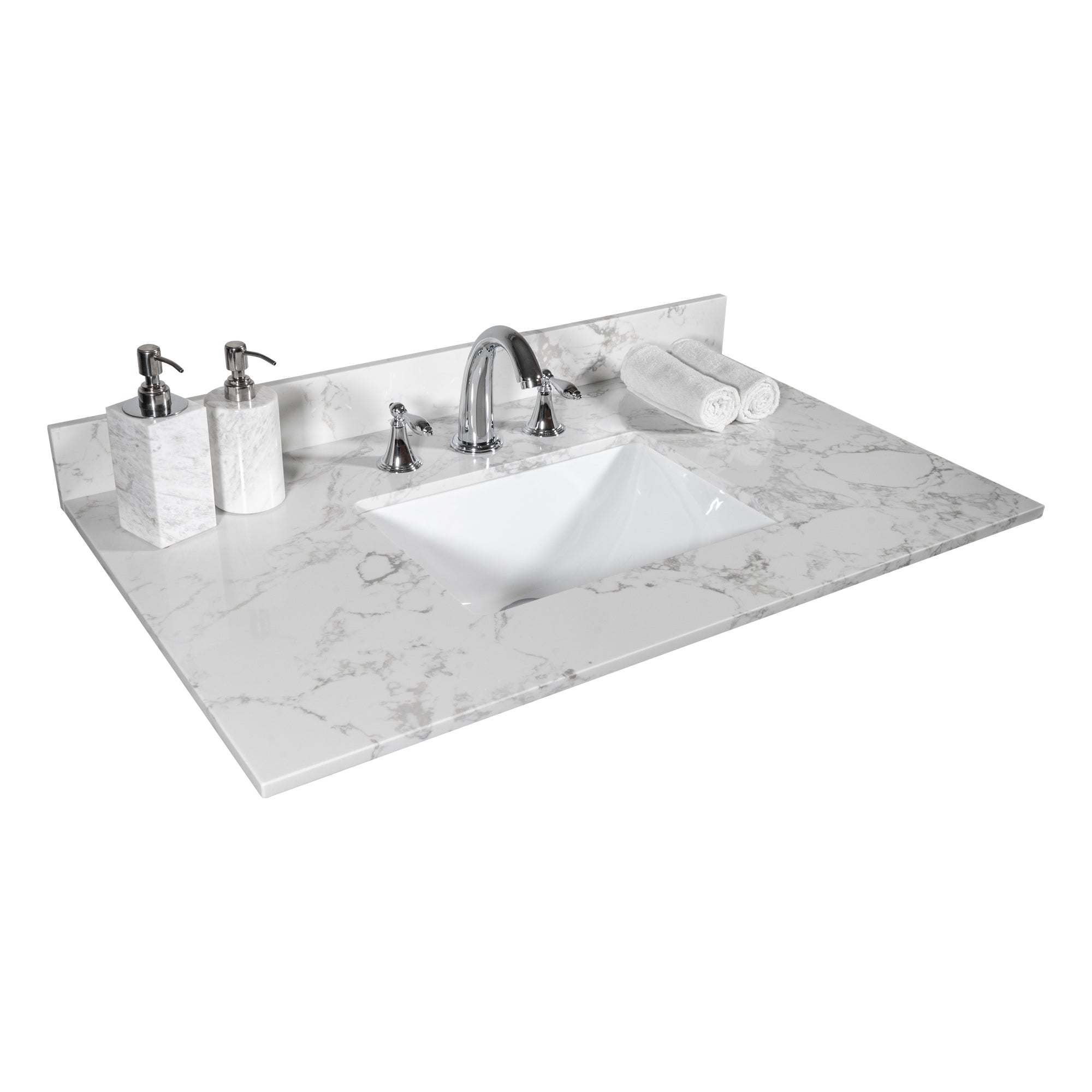 31 in./ 37 in./ 43 in./ 49 in./ Carrara White Engineered Stone Bathroom Vanity Top with Ceramic Sink