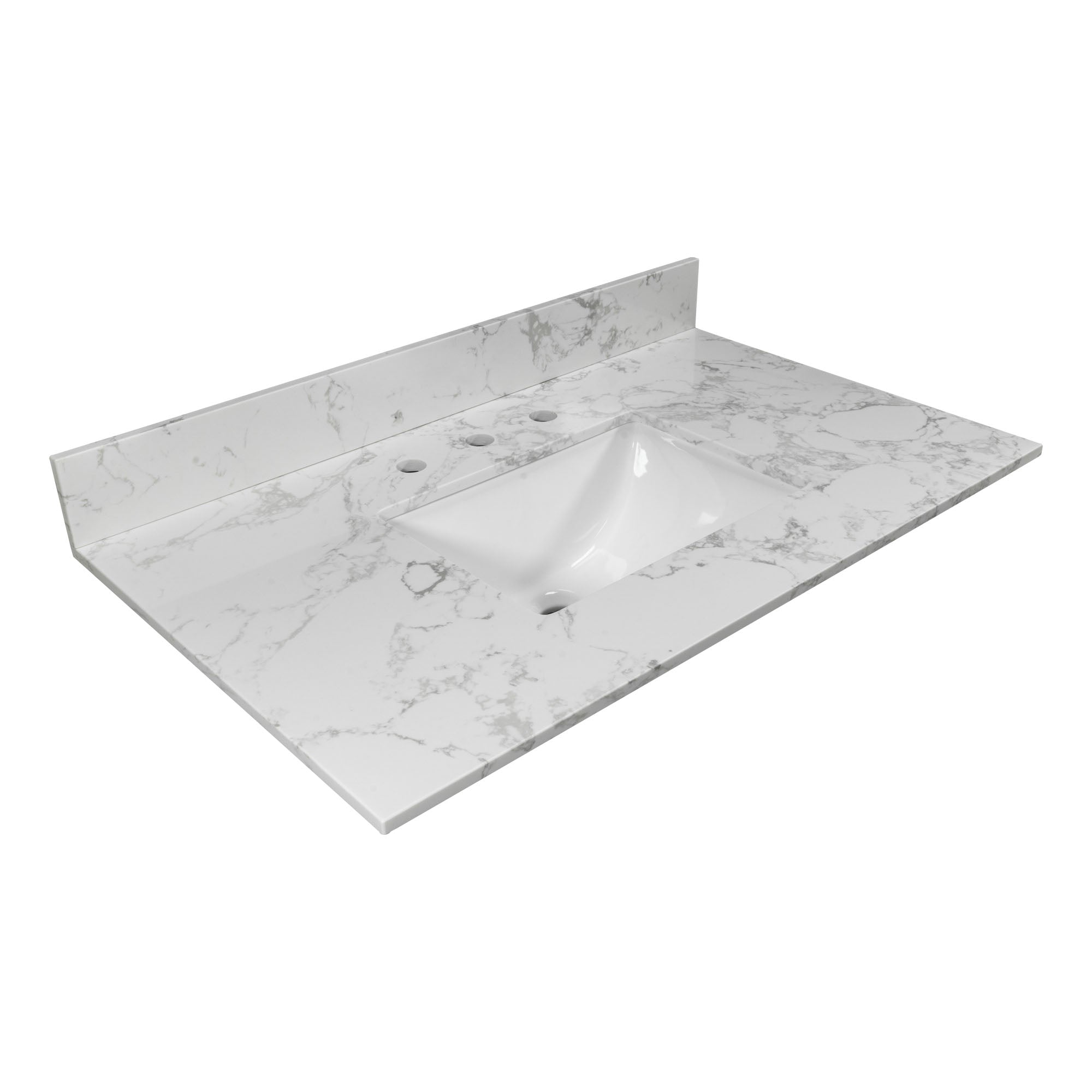 31 in./ 37 in./ 43 in./ 49 in./ Carrara White Engineered Stone Bathroom Vanity Top with Ceramic Sink