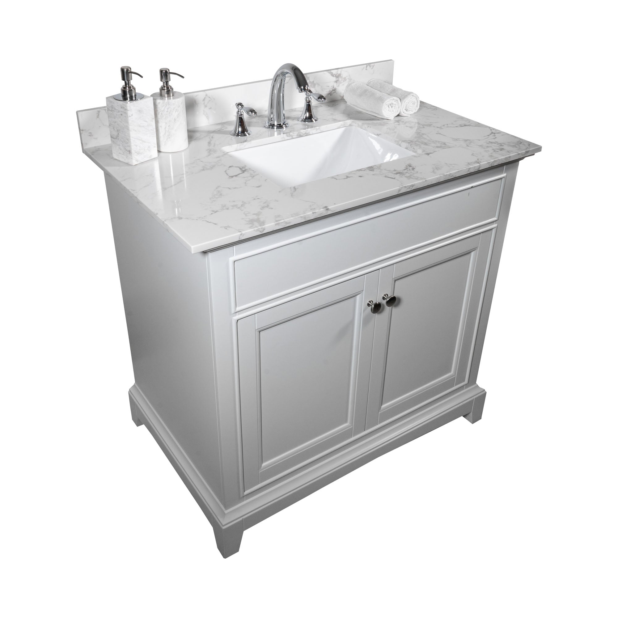 31 in./ 37 in./ 43 in./ 49 in./ Carrara White Engineered Stone Bathroom Vanity Top with Ceramic Sink