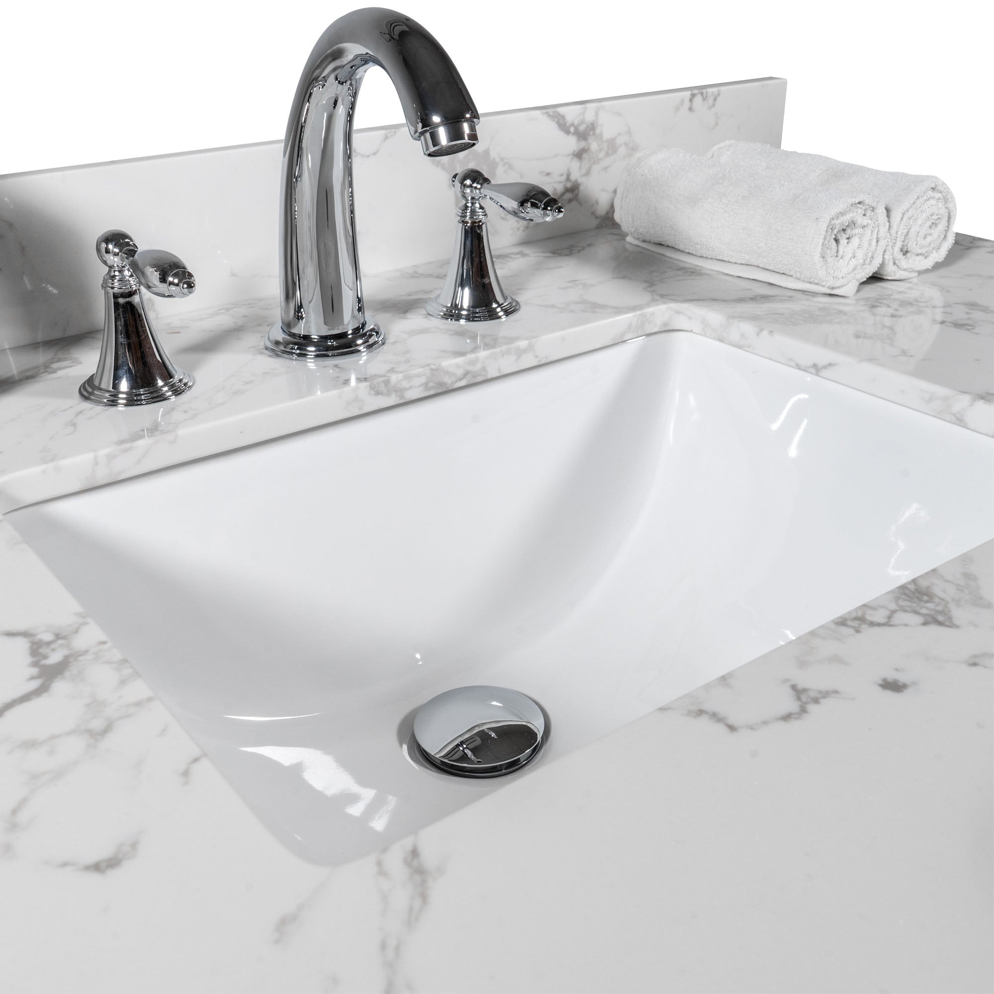 31 in./ 37 in./ 43 in./ 49 in./ Carrara White Engineered Stone Bathroom Vanity Top with Ceramic Sink