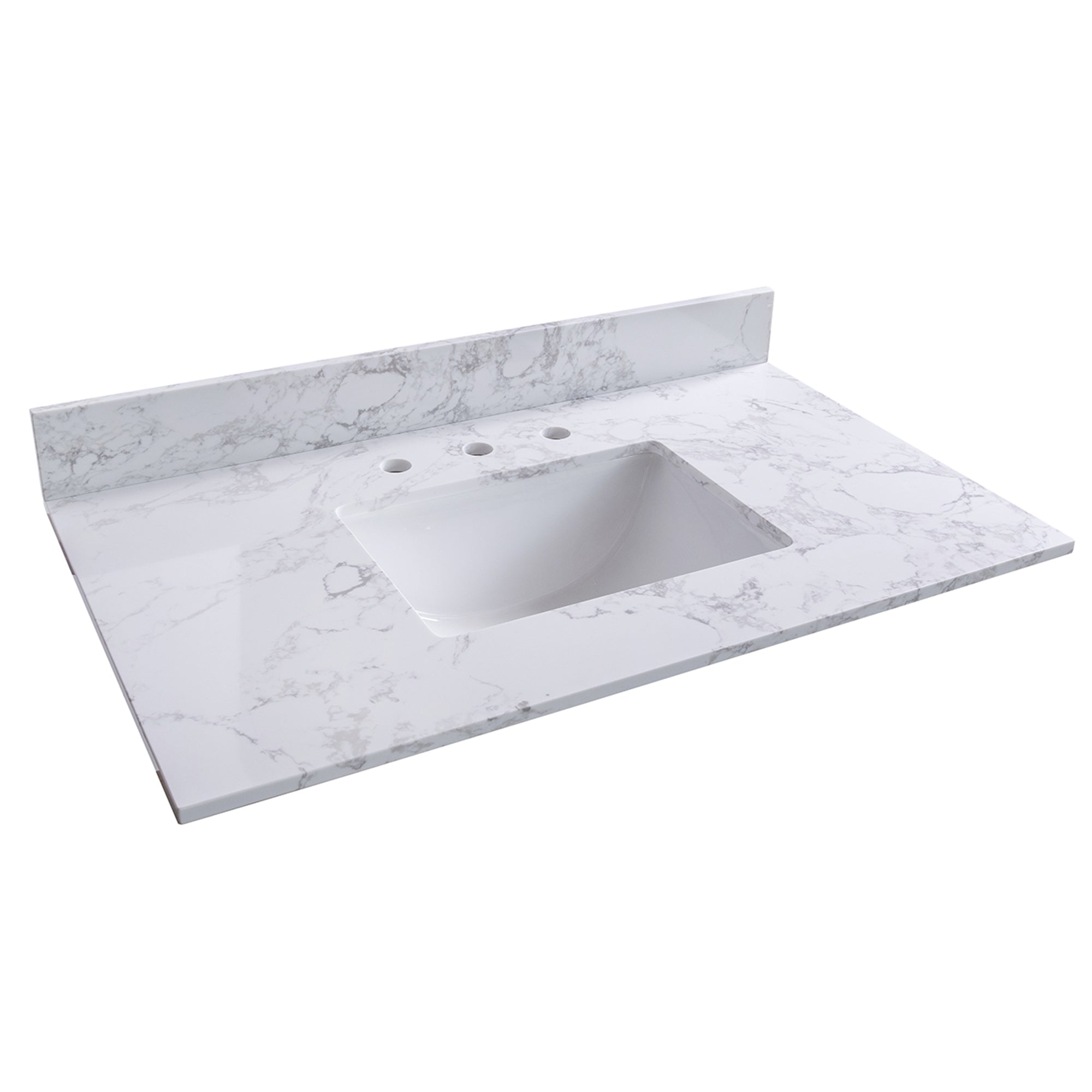 31 in./ 37 in./ 43 in./ 49 in./ Carrara White Engineered Stone Bathroom Vanity Top with Ceramic Sink
