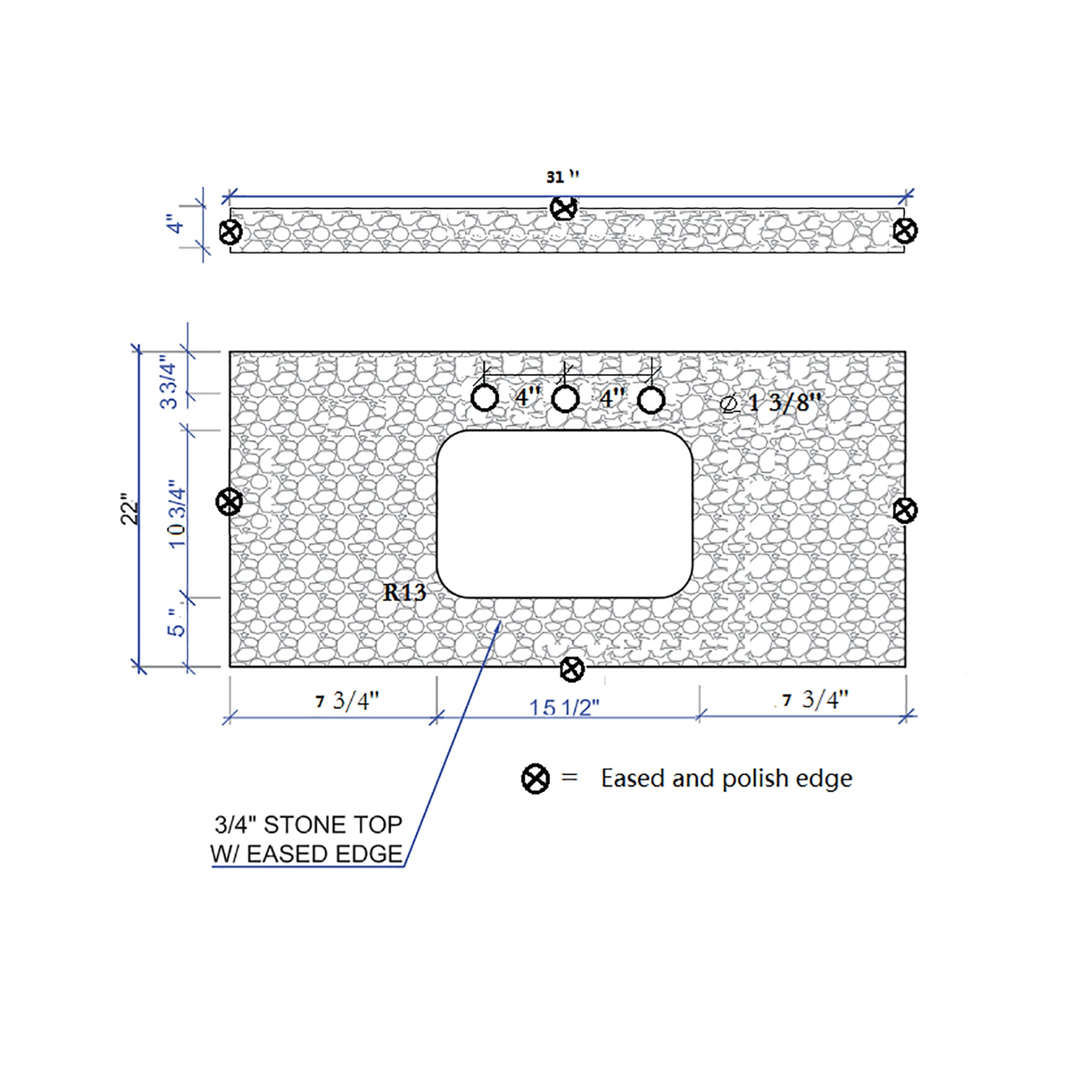 31 in./ 37 in./ 43 in./ 49 in./ Carrara White Engineered Stone Bathroom Vanity Top with Ceramic Sink