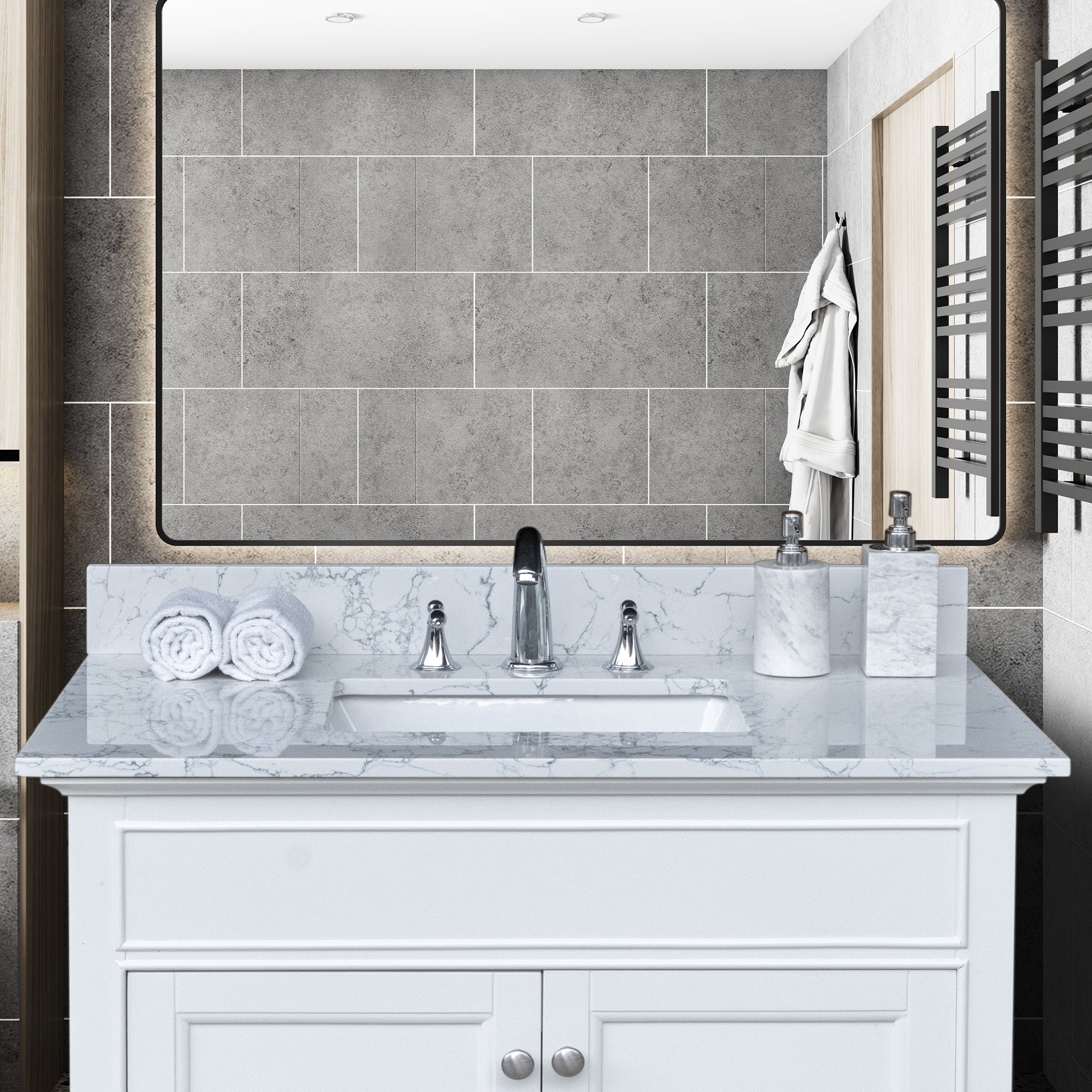 31 in./ 37 in./ 43 in./ 49 in./ Carrara Jade Engineered Stone Bathroom Vanity Top with Ceramic Sink