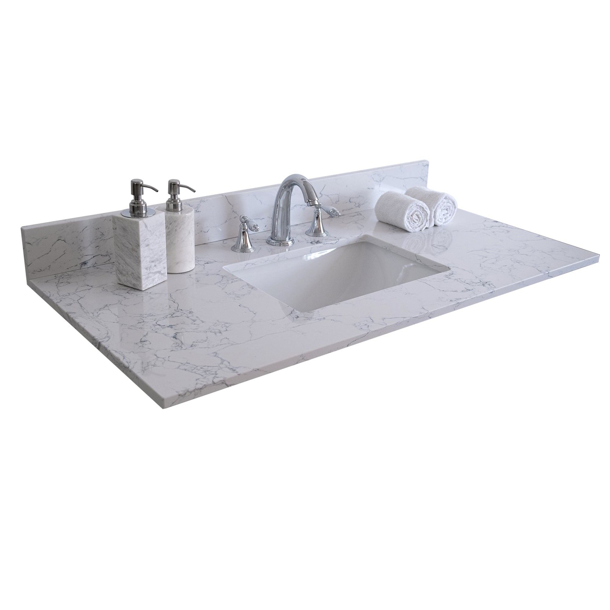 31 in./ 37 in./ 43 in./ 49 in./ Carrara Jade Engineered Stone Bathroom Vanity Top with Ceramic Sink