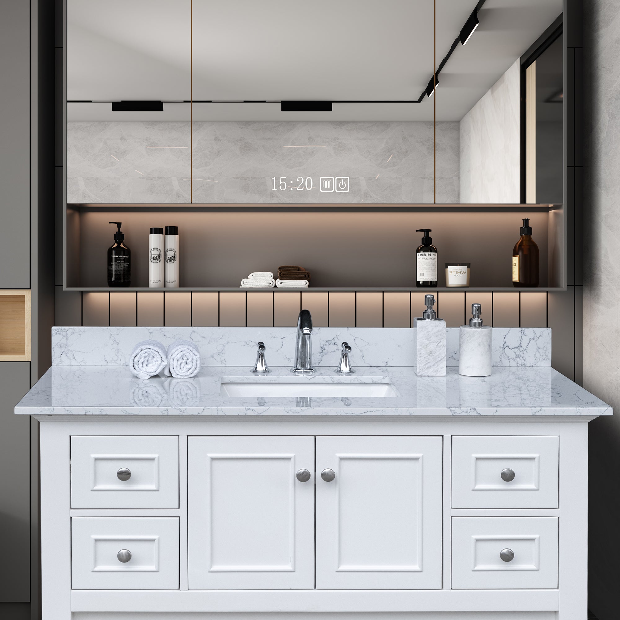 31 in./ 37 in./ 43 in./ 49 in./ Carrara Jade Engineered Stone Bathroom Vanity Top with Ceramic Sink