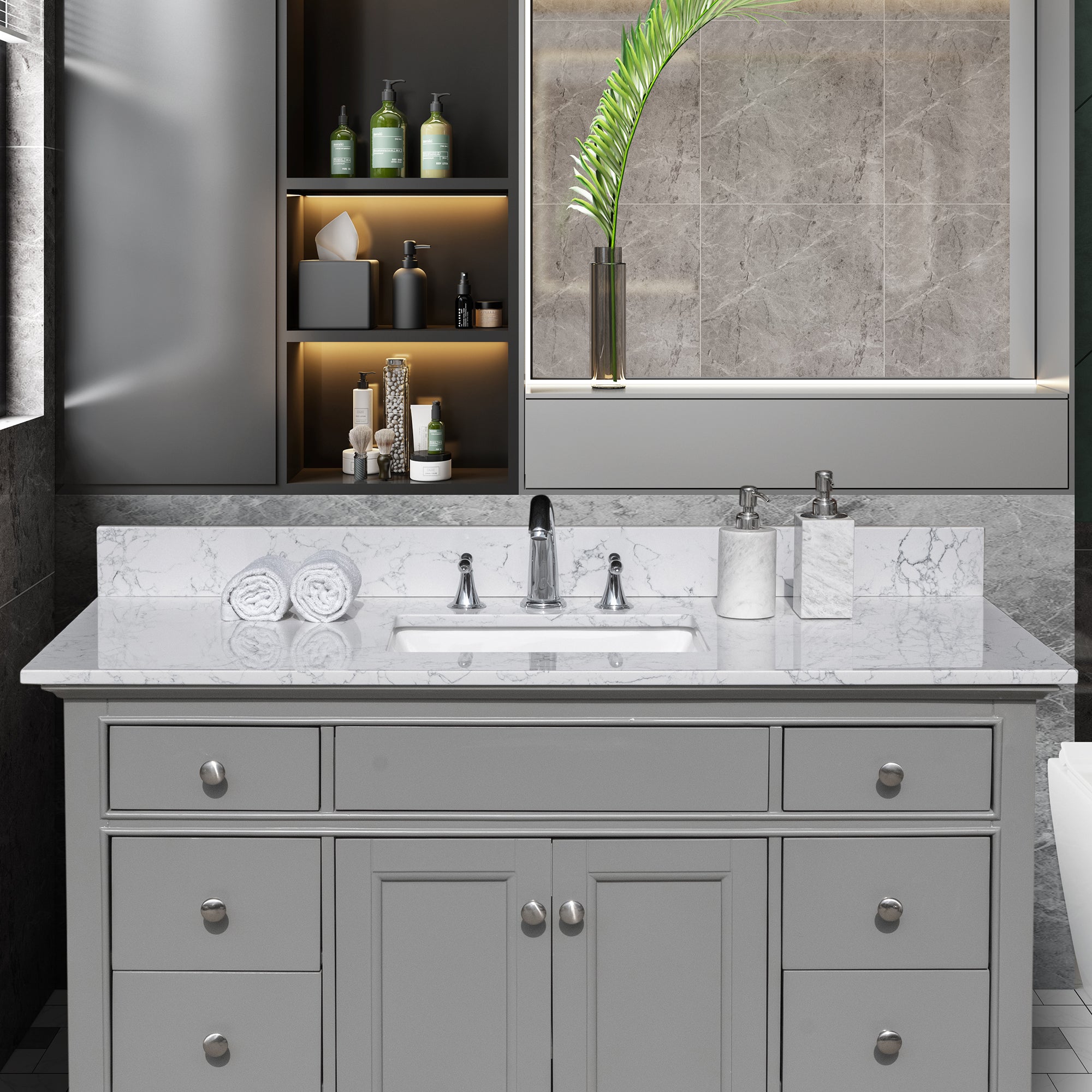 31 in./ 37 in./ 43 in./ 49 in./ Carrara Jade Engineered Stone Bathroom Vanity Top with Ceramic Sink