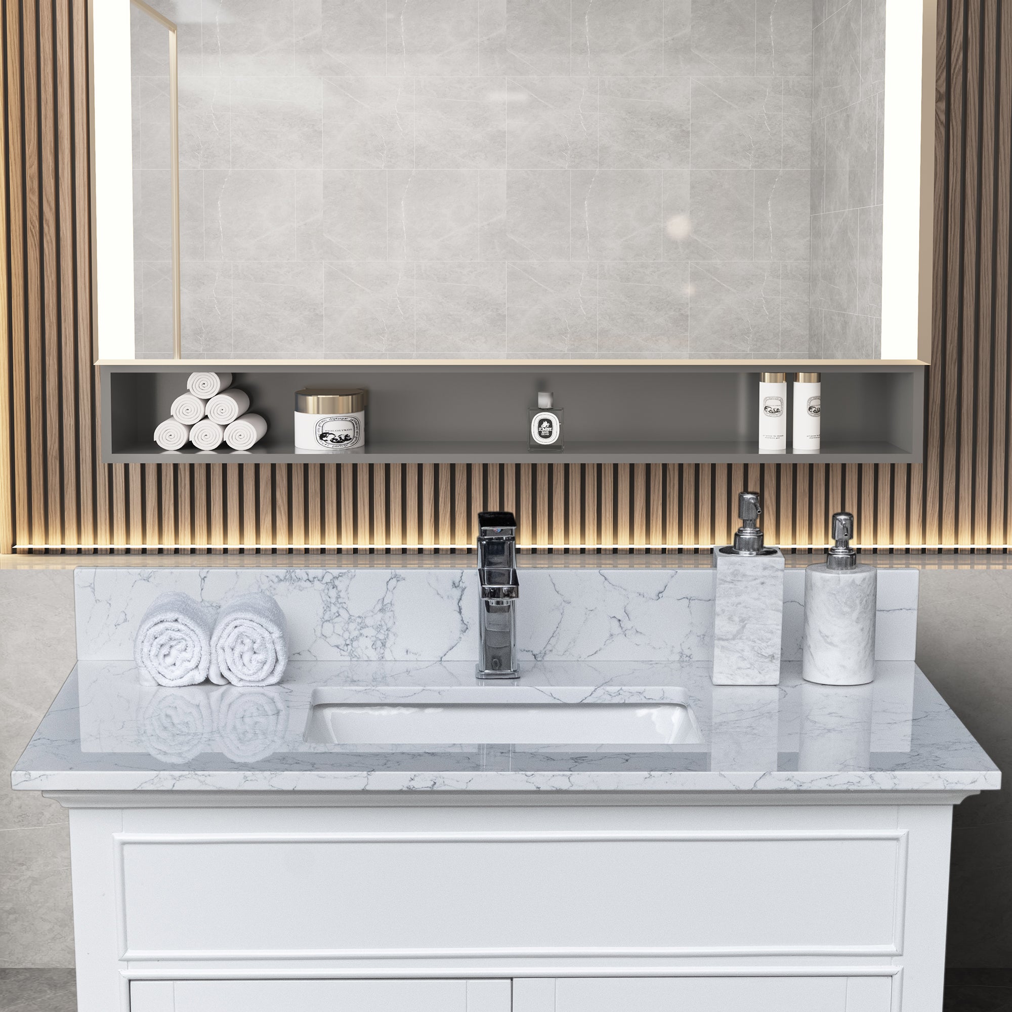 31 in./ 37 in./ 43 in./ 49 in./ Carrara Jade Engineered Stone Bathroom Vanity Top with Ceramic Sink