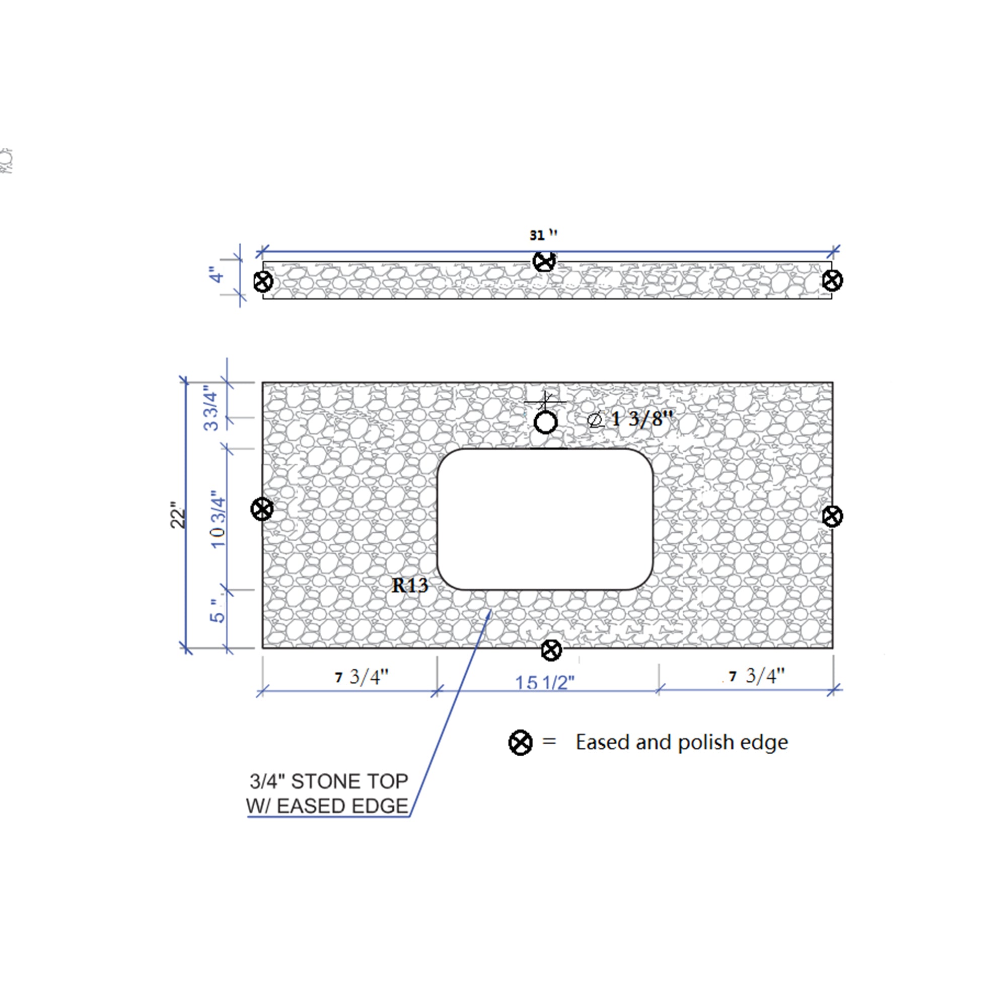 31 in./ 37 in./ 43 in./ 49 in./ Carrara Jade Engineered Stone Bathroom Vanity Top with Ceramic Sink