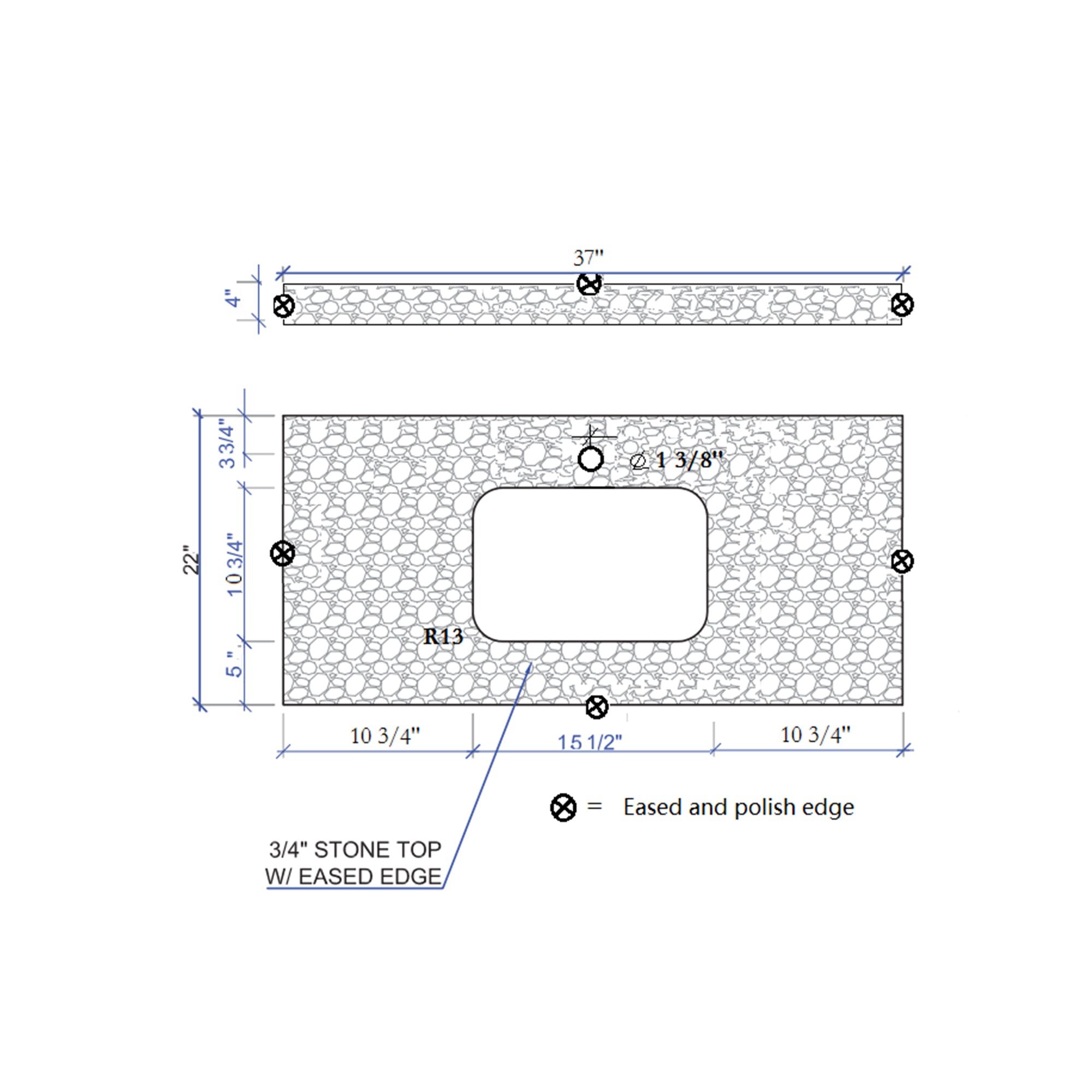 31 in./ 37 in./ 43 in./ 49 in./ Carrara Jade Engineered Stone Bathroom Vanity Top with Ceramic Sink